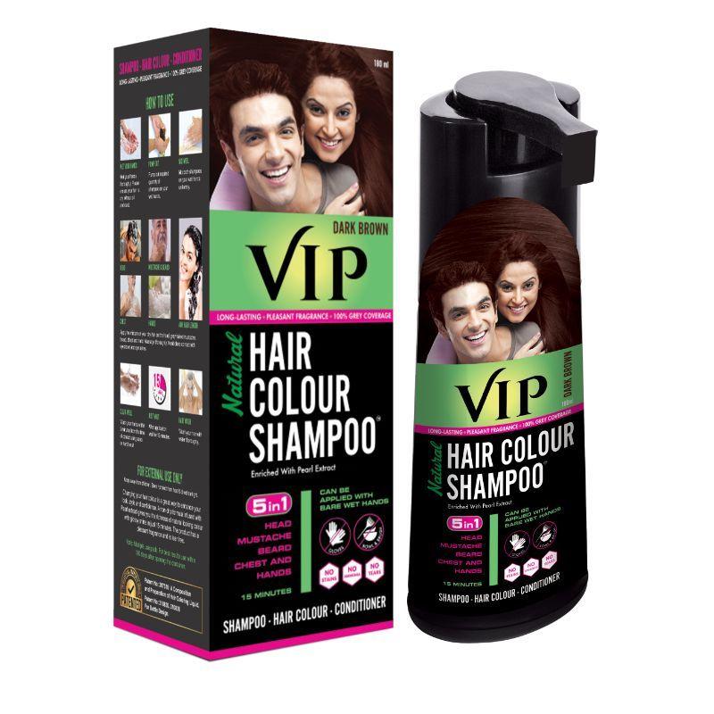 vip hair colour shampoo 100% grey hair coverage - dark brown