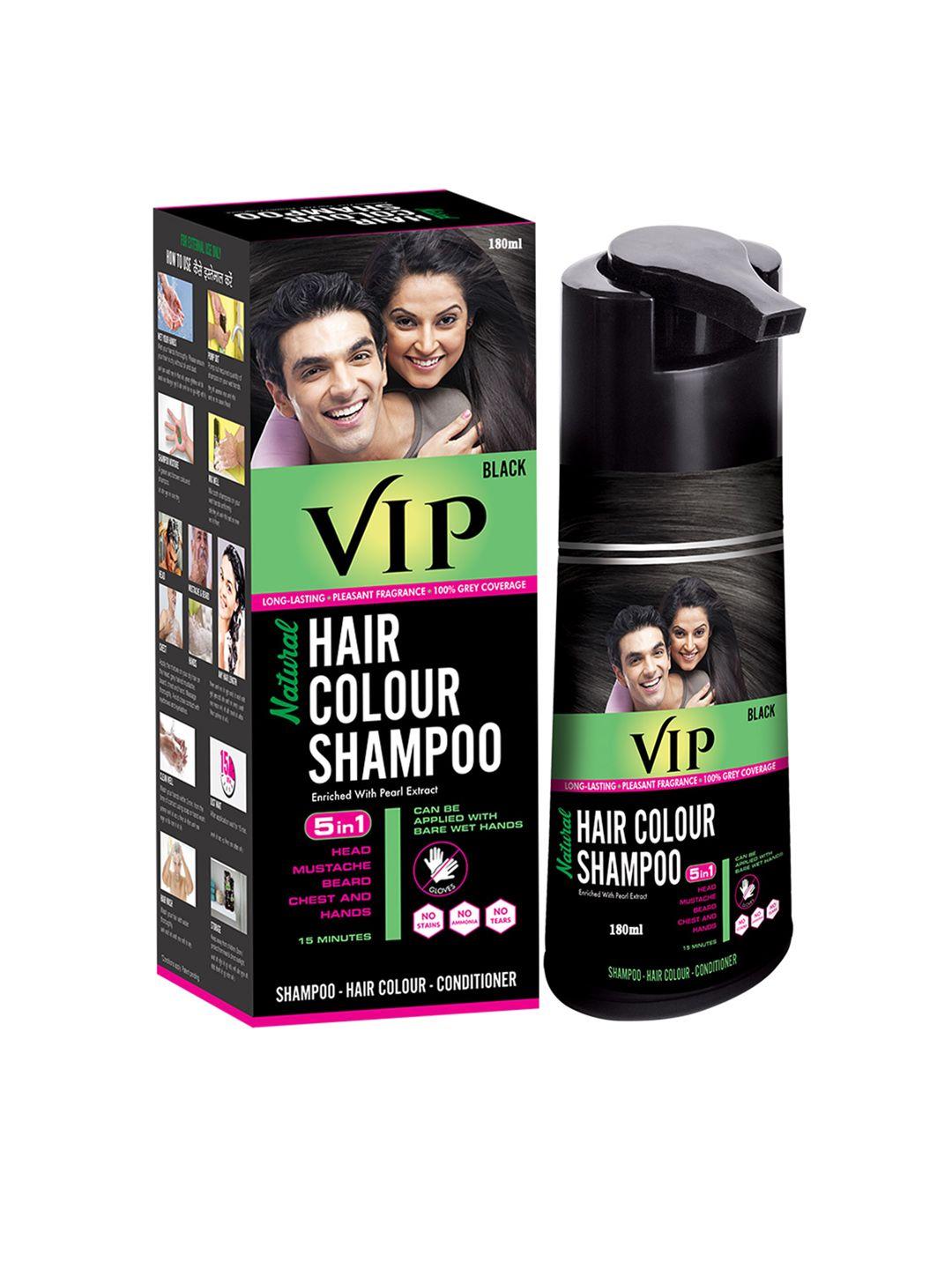 vip hair colour shampoo cum conditioner with pearl extract - black 180ml