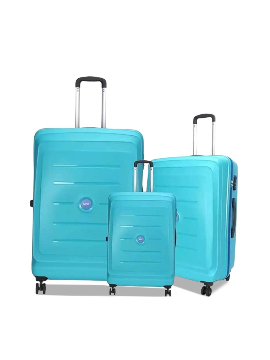 vip set of 3 hard-sided suitcases trolley bag