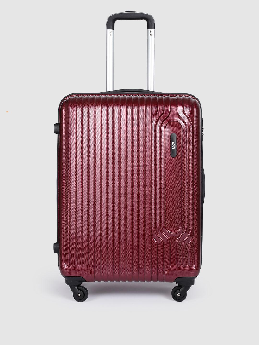 vip unisex maroon textured hard suitcase trolley bag