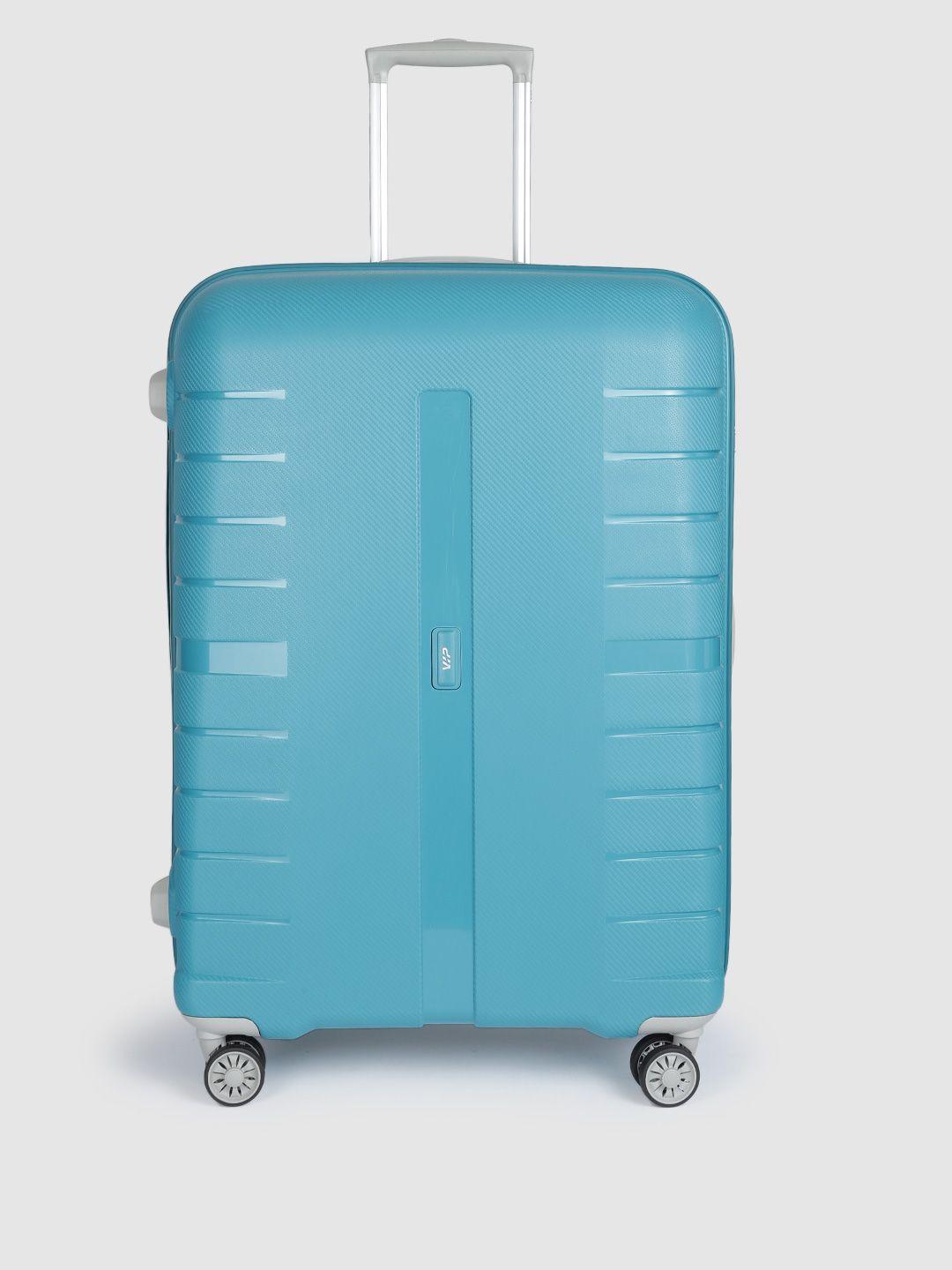 vip unisex teal blue textured hard-sided large voyager pro trolley bag- 130 litres