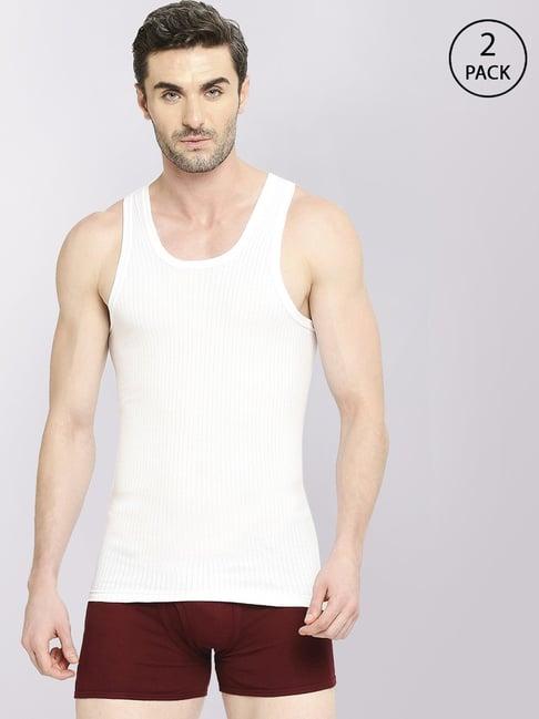 vip white cotton skinny fit vest - pack of 2