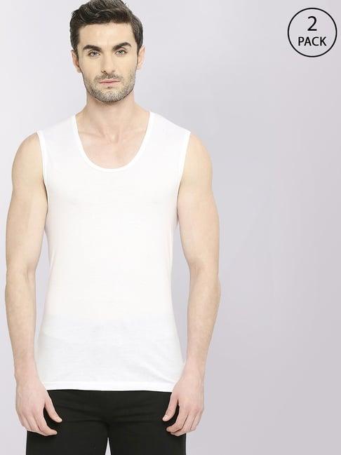 vip white cotton skinny fit vest - pack of 2