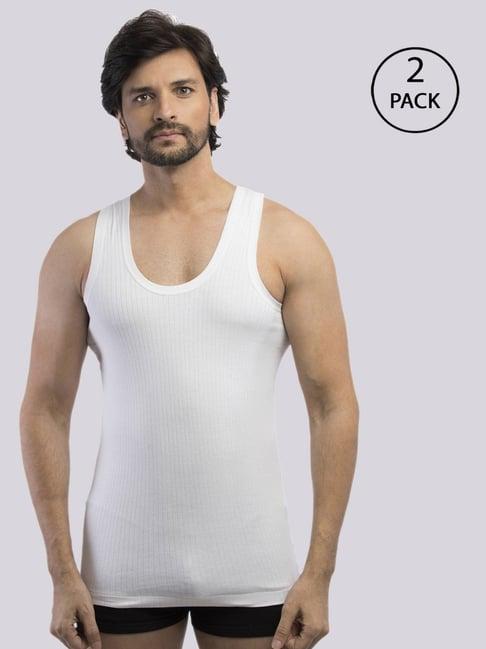 vip white regular fit striped vest - pack of 2