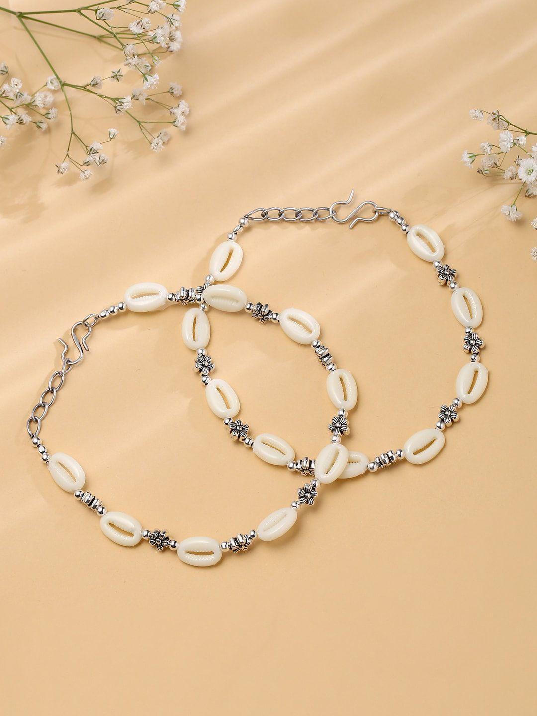 viraasi set of 2 white beaded anklets