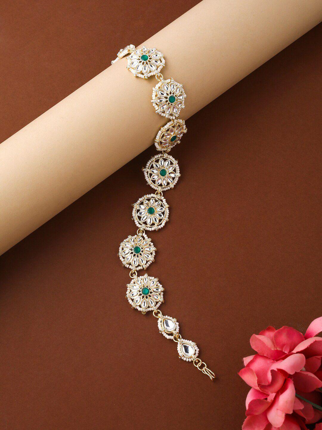 viraasi  gold-plated white & green kundan-studded  matha patti