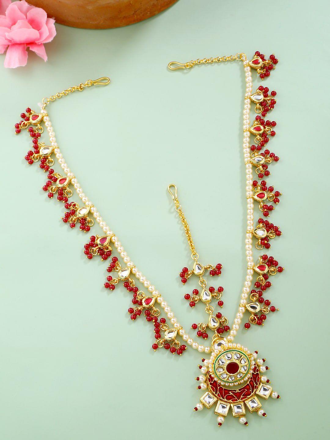 viraasi gold-plated kundan-studded & pearl beaded embellished matha patti