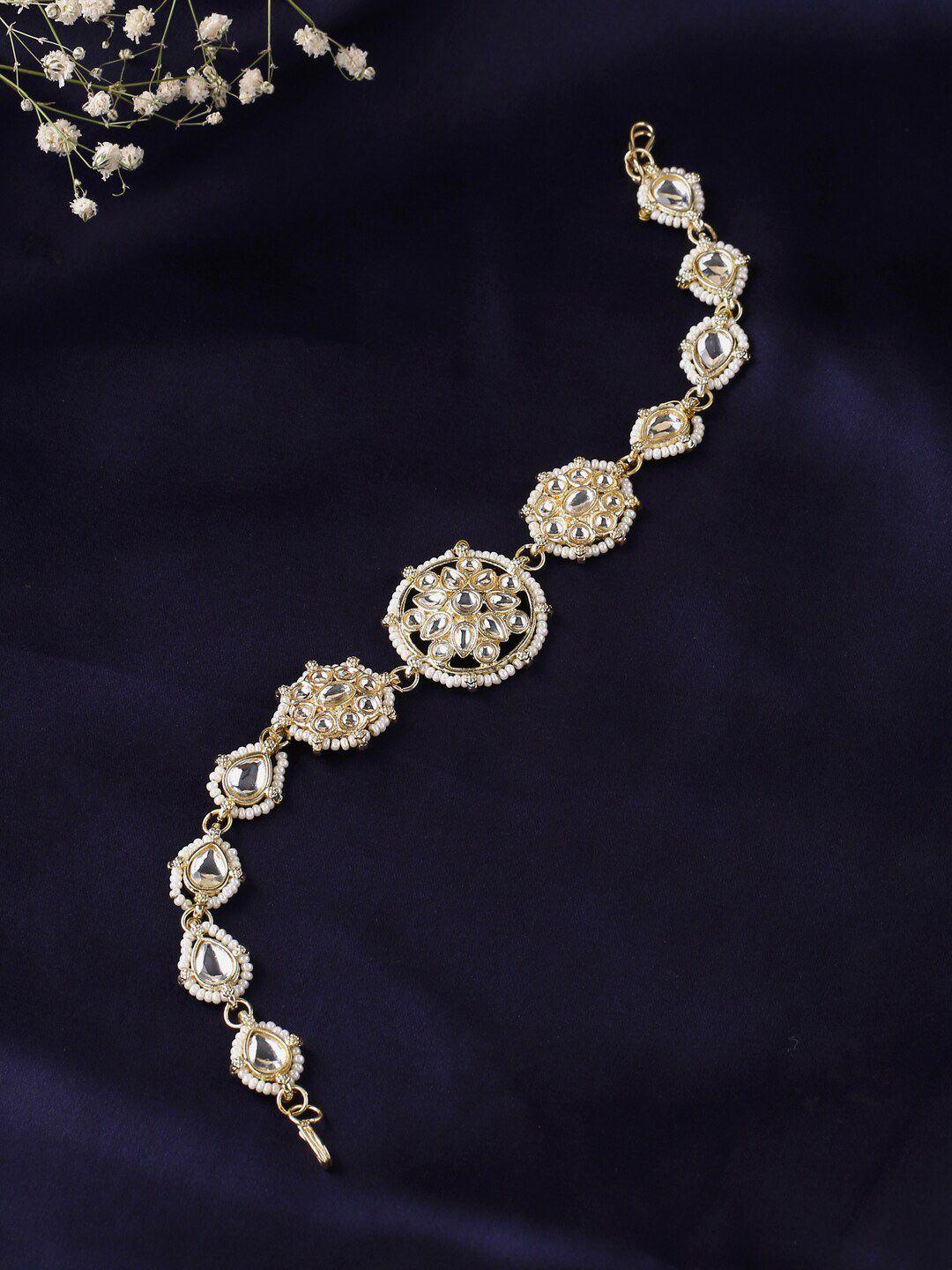 viraasi gold-plated white kundan studded & beaded matha patti