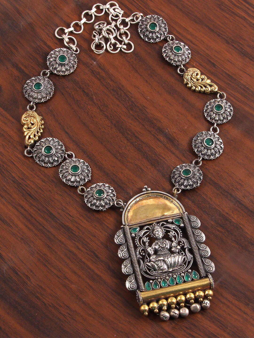 viraasi gold-toned & silver-toned brass gold-plated temple necklace