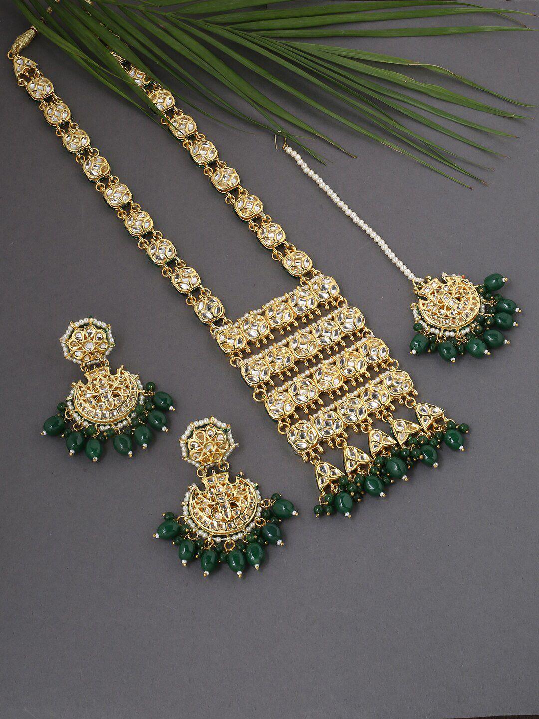viraasi gold-toned & white kundan-studded enamelled jewellery set