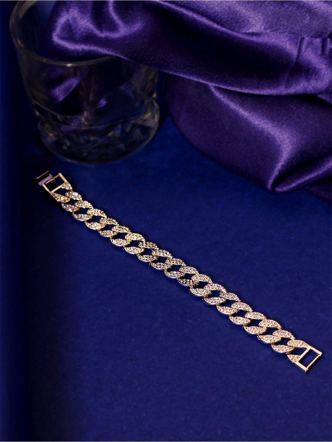 viraasi men silver-plated stainless steel american diamond wraparound bracelet