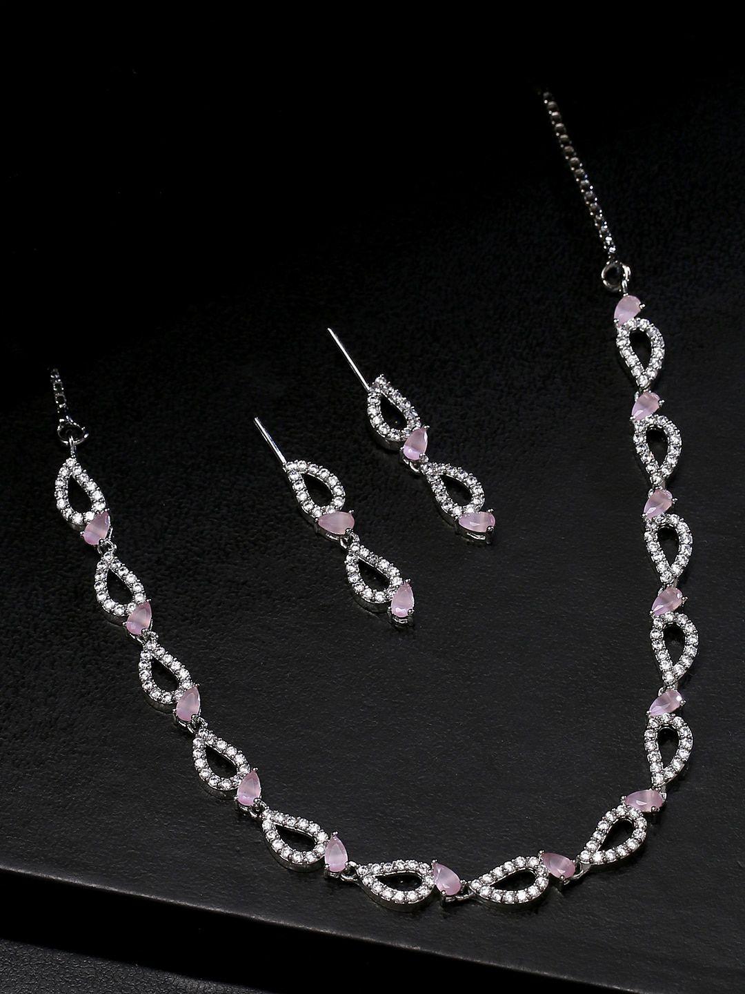 viraasi silver-plated pink ad studded jewellery set
