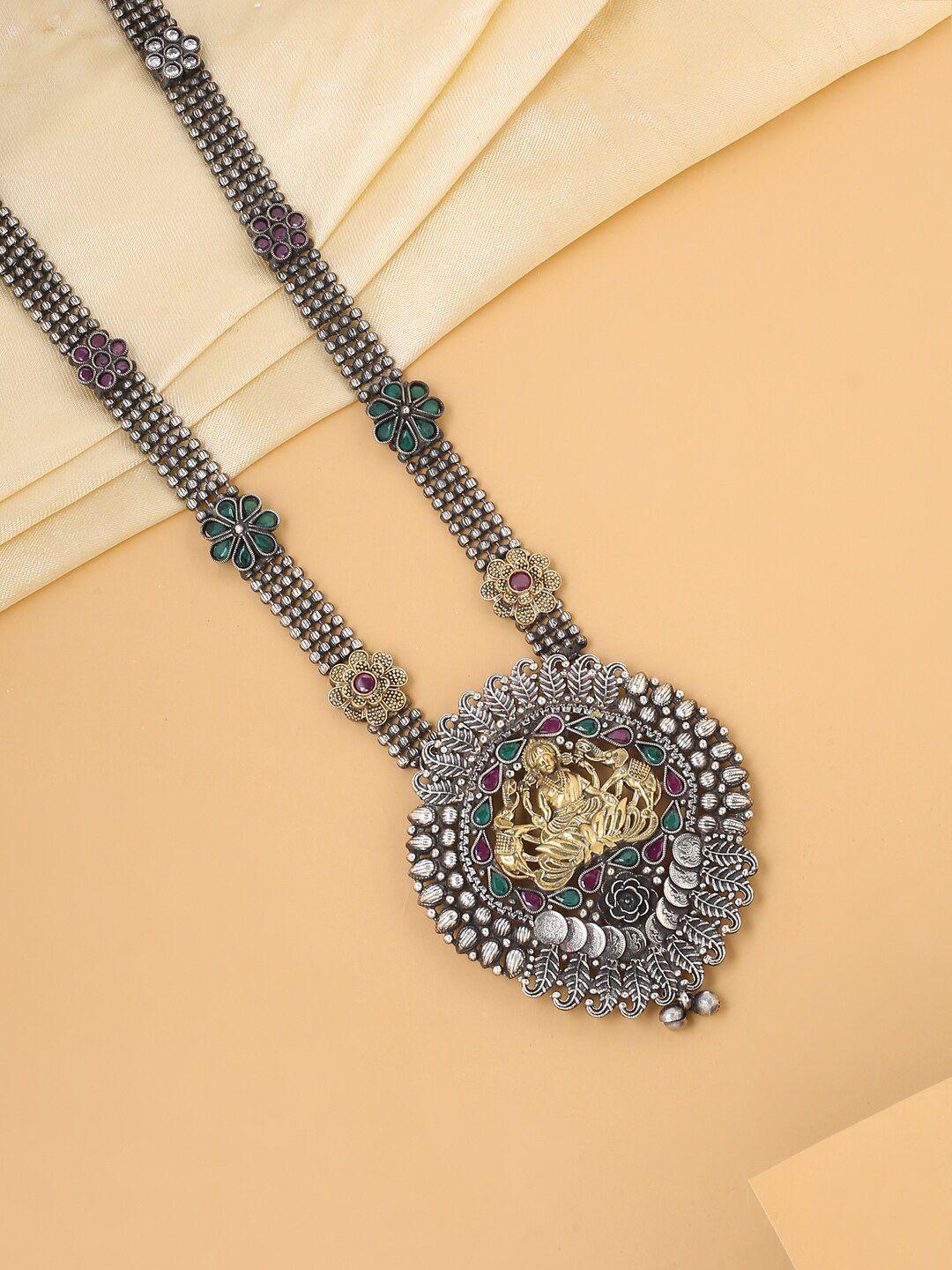 viraasi woman silver-toned & green dual tone temple necklace necklace