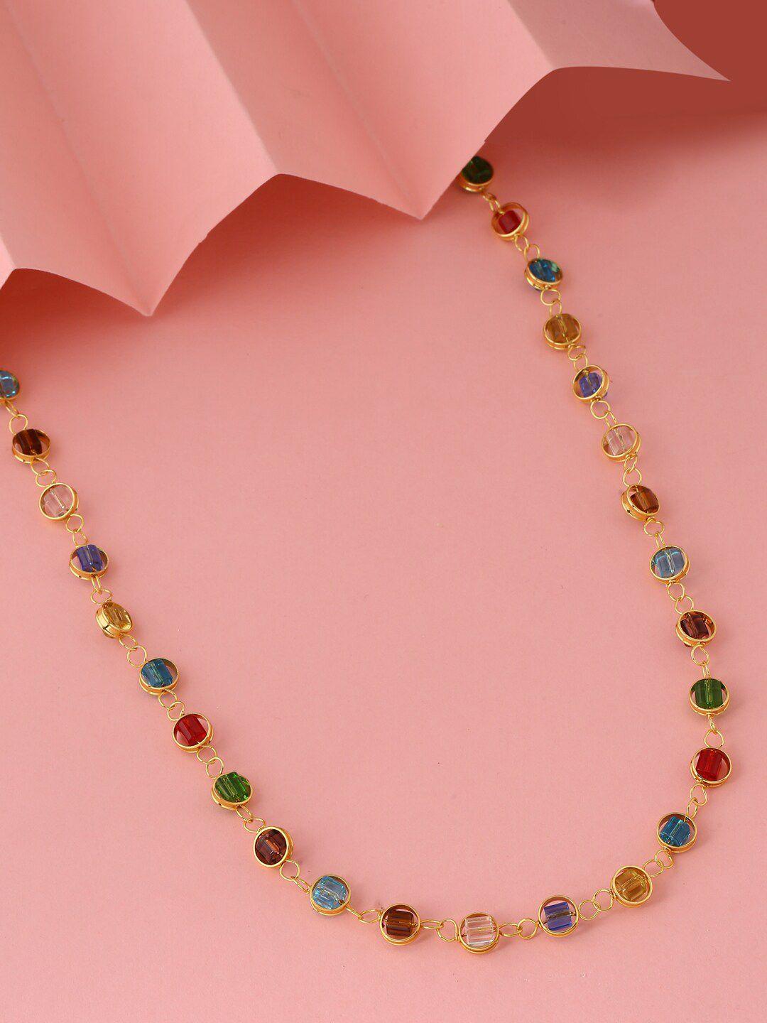 viraasi women multicolour gold-plated navratna stone necklace