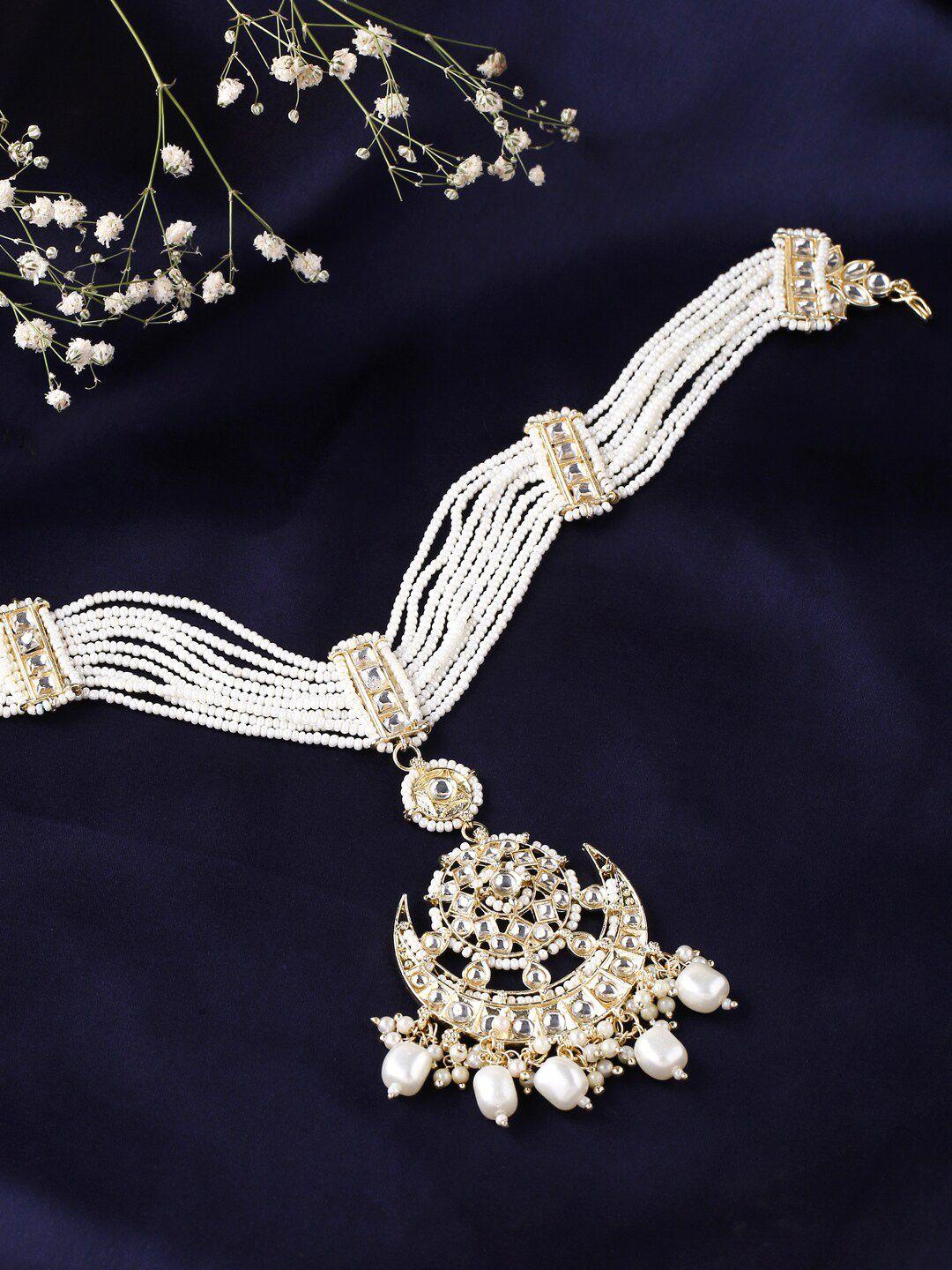 viraasi women white gold-plated kundan studded matha patti