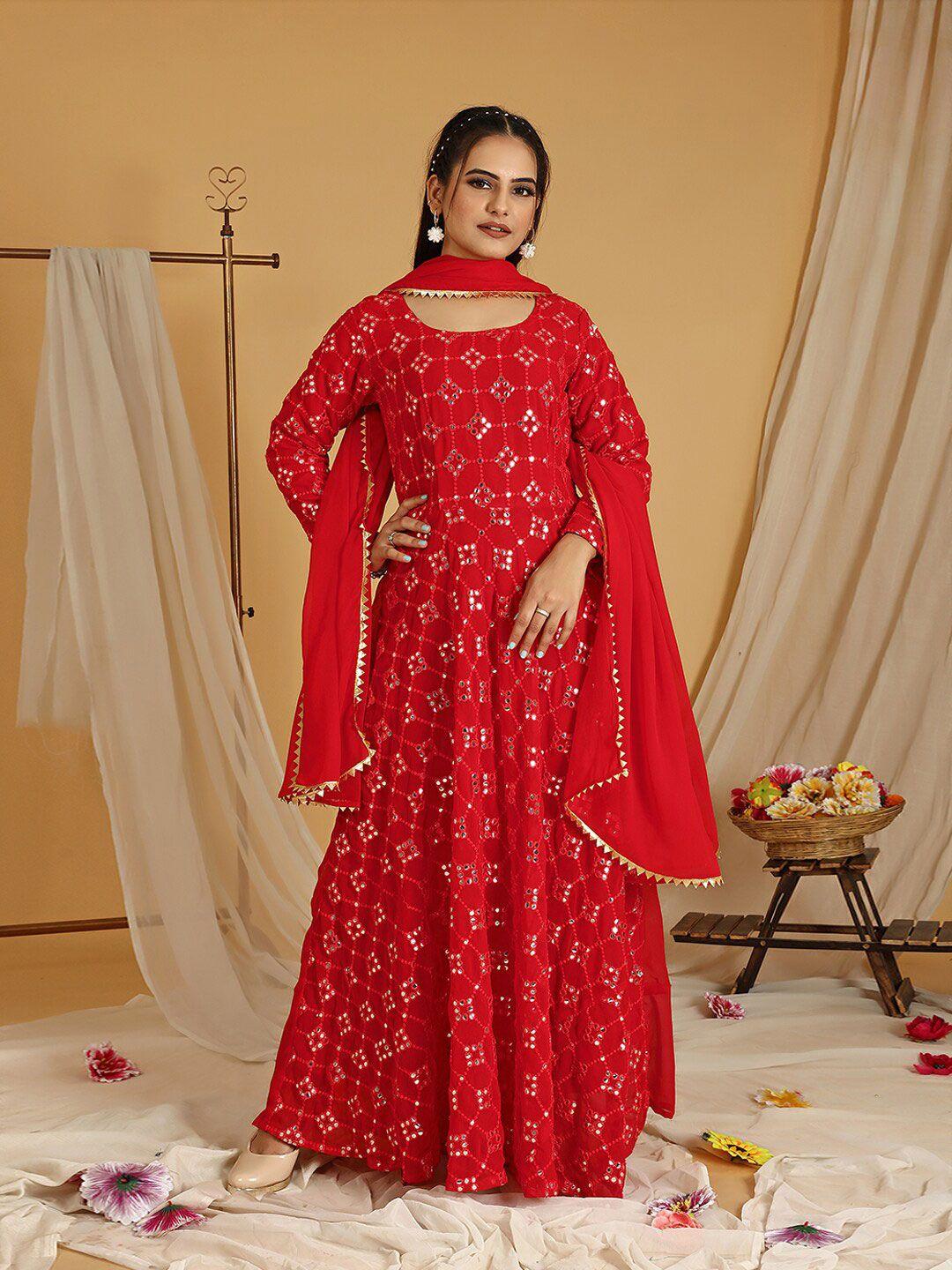 virah fashion embellished georgette a-line dress with dupatta