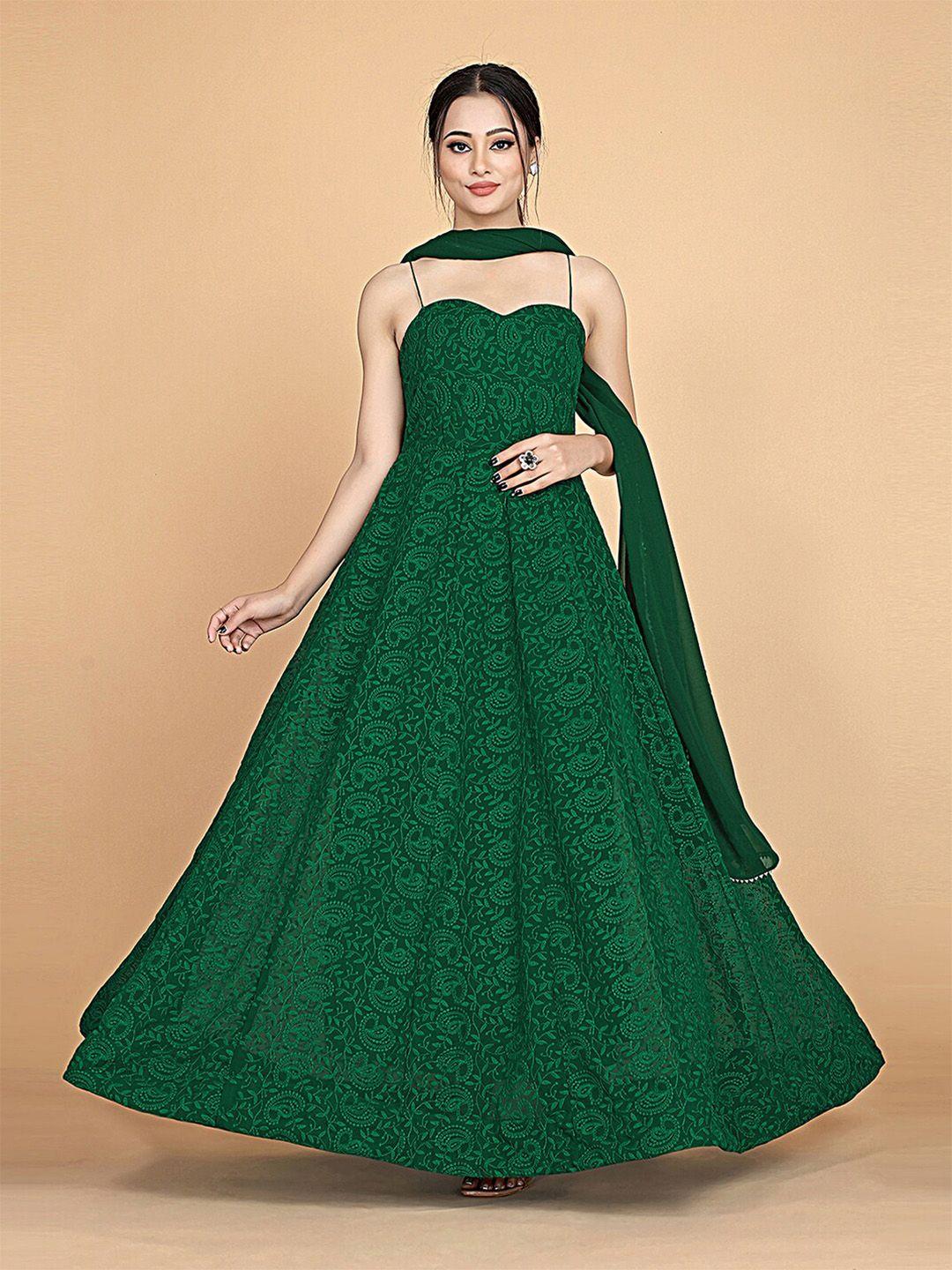 virah fashion green georgette a-line dress