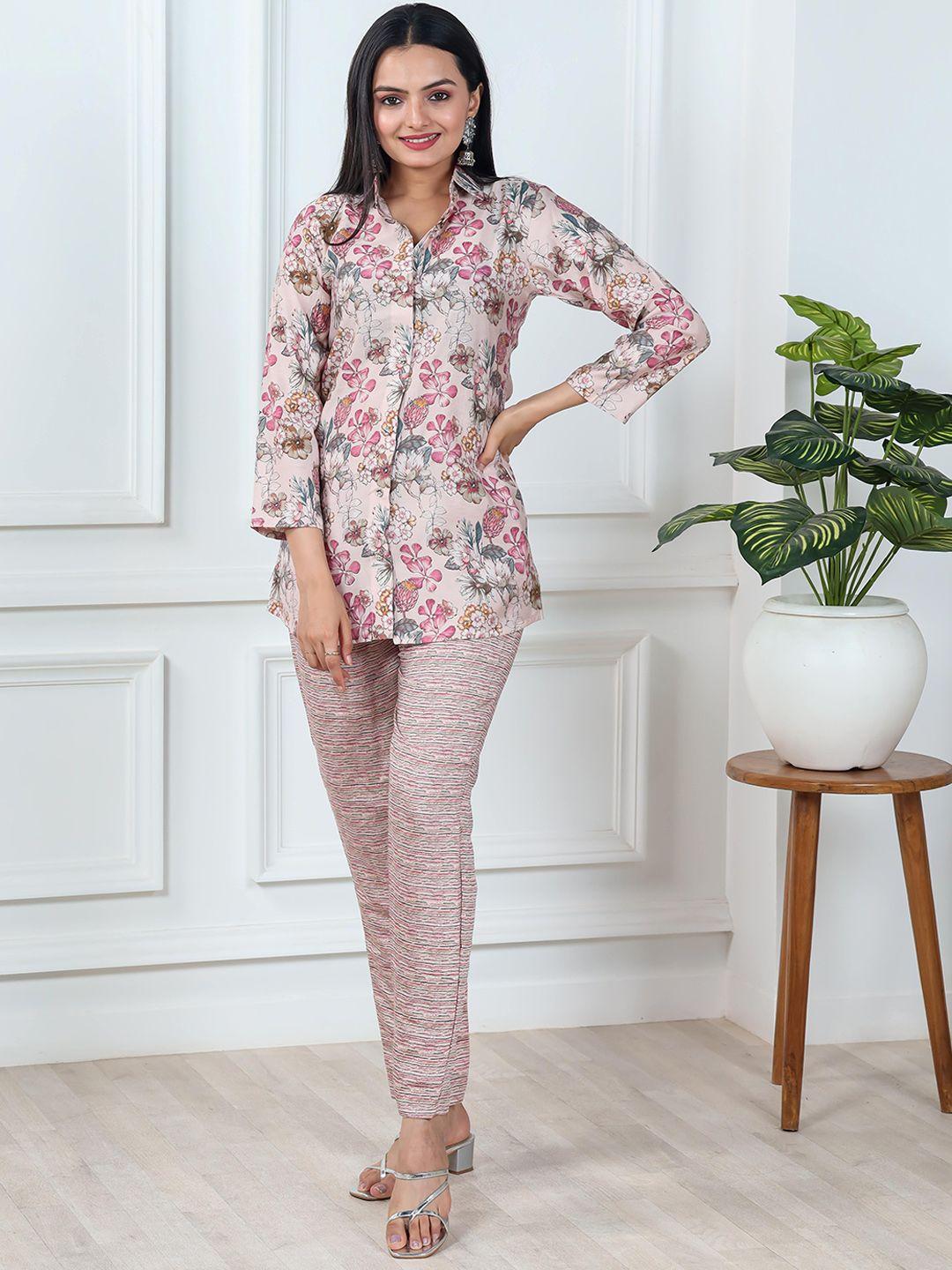 virah fashion floral printed pure cotton shirt with trousers