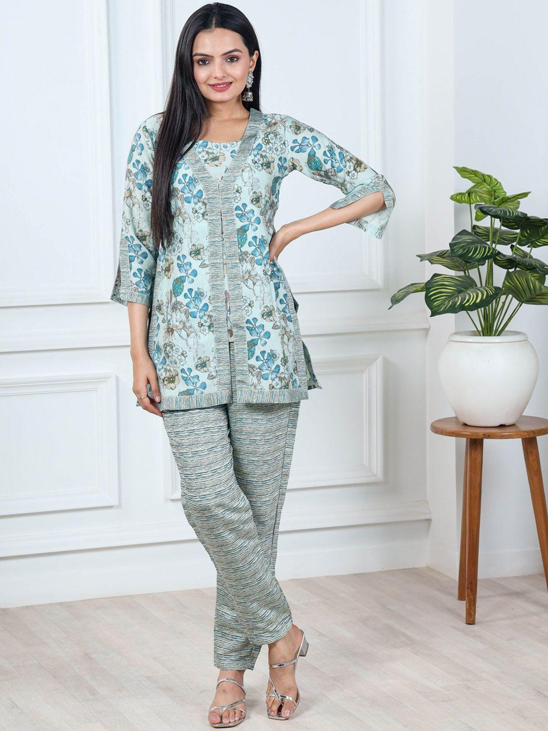 virah fashion floral printed pure cotton top with trousers