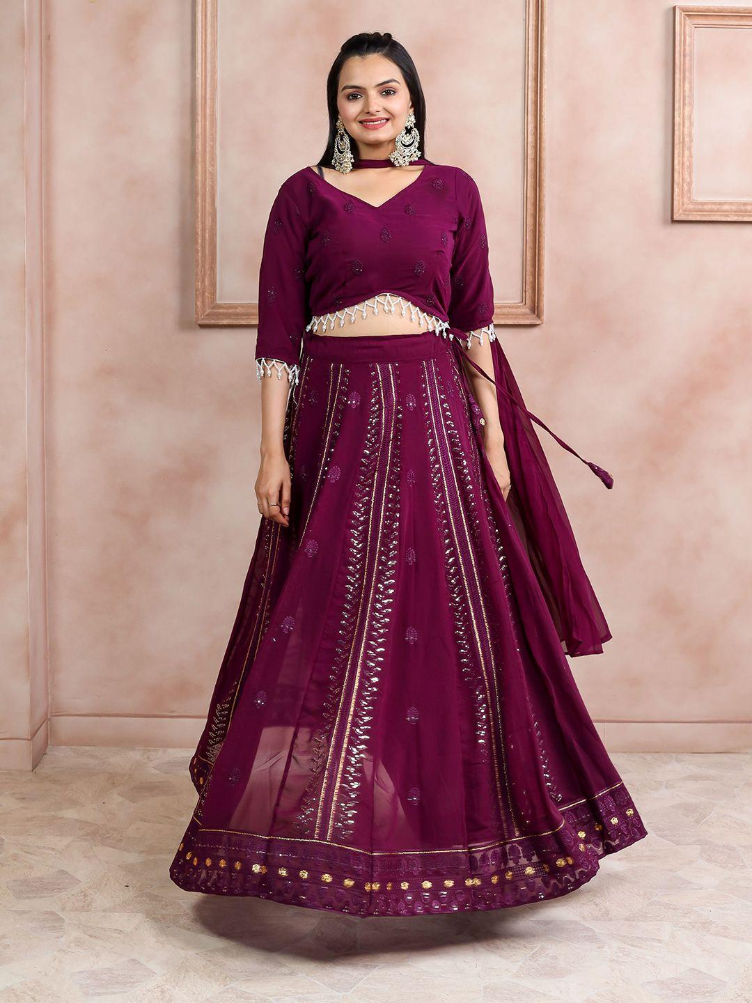 virah fashion purple embroidered thread work ready to wear lehenga & blouse with dupatta