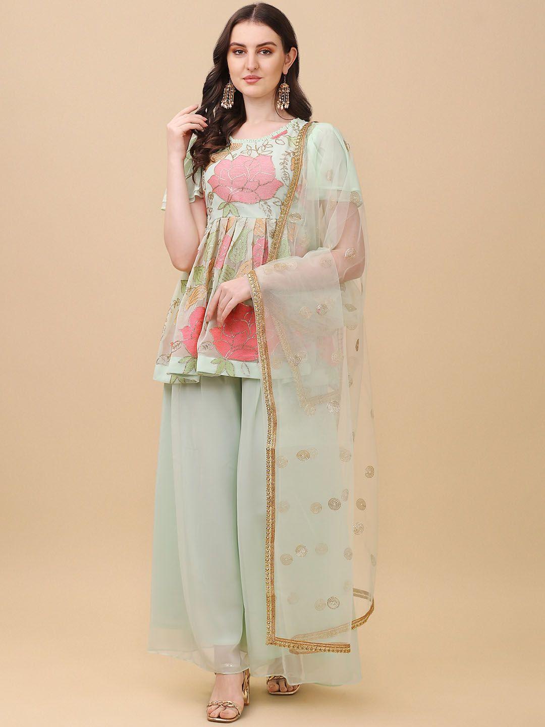 virah fashion women floral printed empire kurta with palazzos & with dupatta