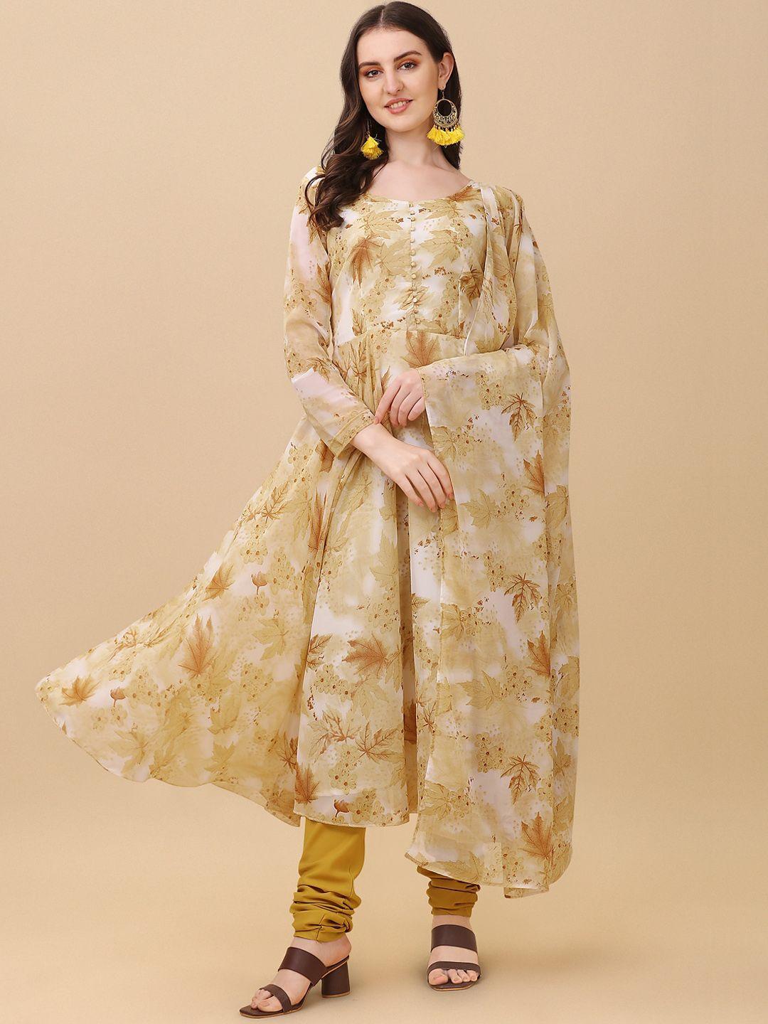 virah fashion women floral printed kurta with churidar & with dupatta