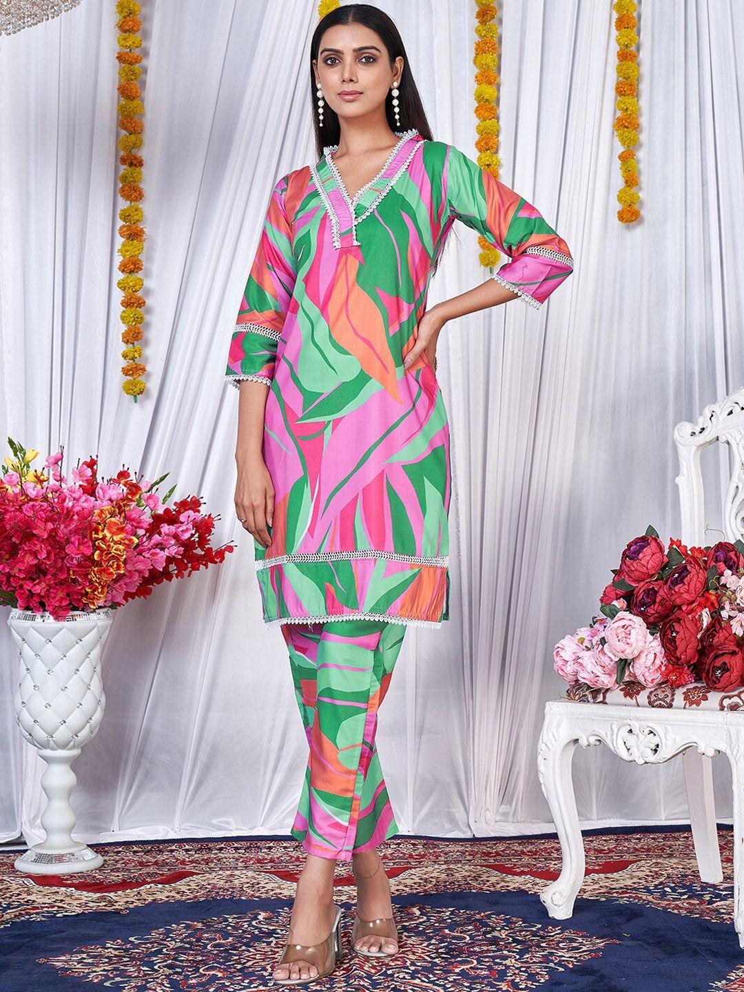 virah fashion women multicoloured printed kurta with trousers