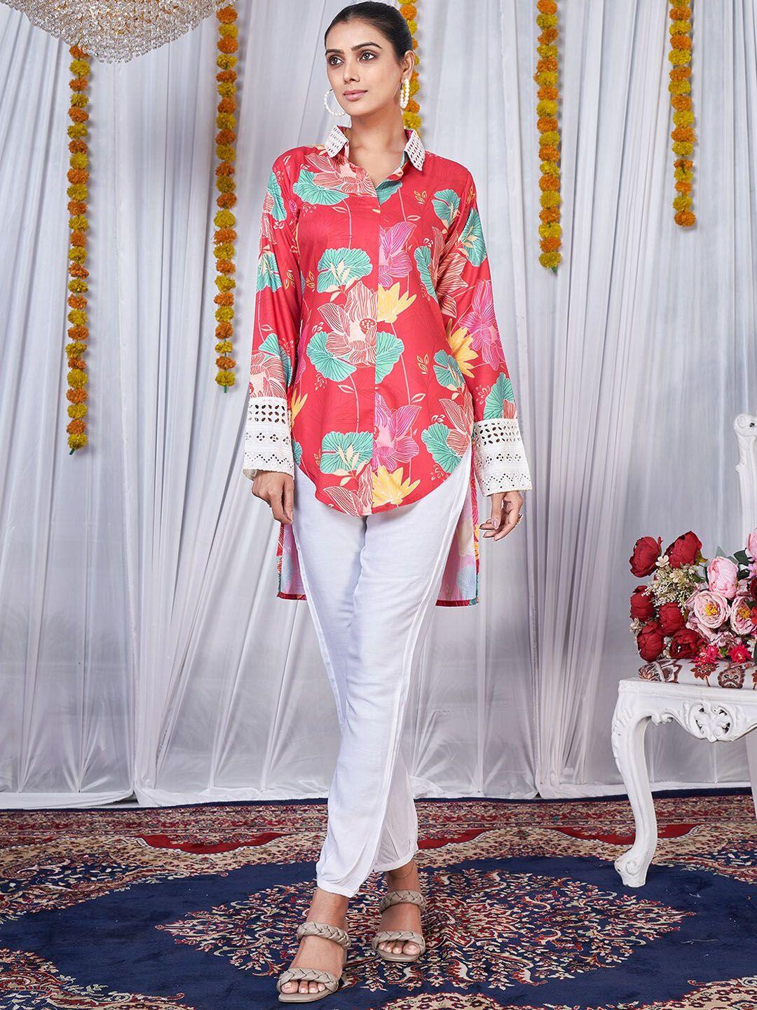 virah fashion women multicoloured printed kurta with trousers
