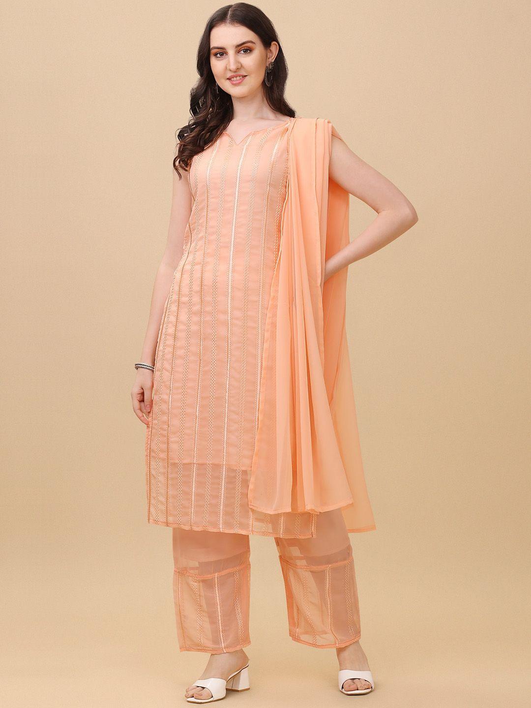 virah fashion women peach-coloured ethnic motifs embroidered kurta with palazzos & dupatta