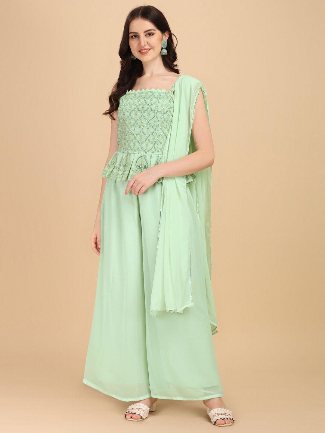 virah fashion women sea green top with palazzos & dupatta