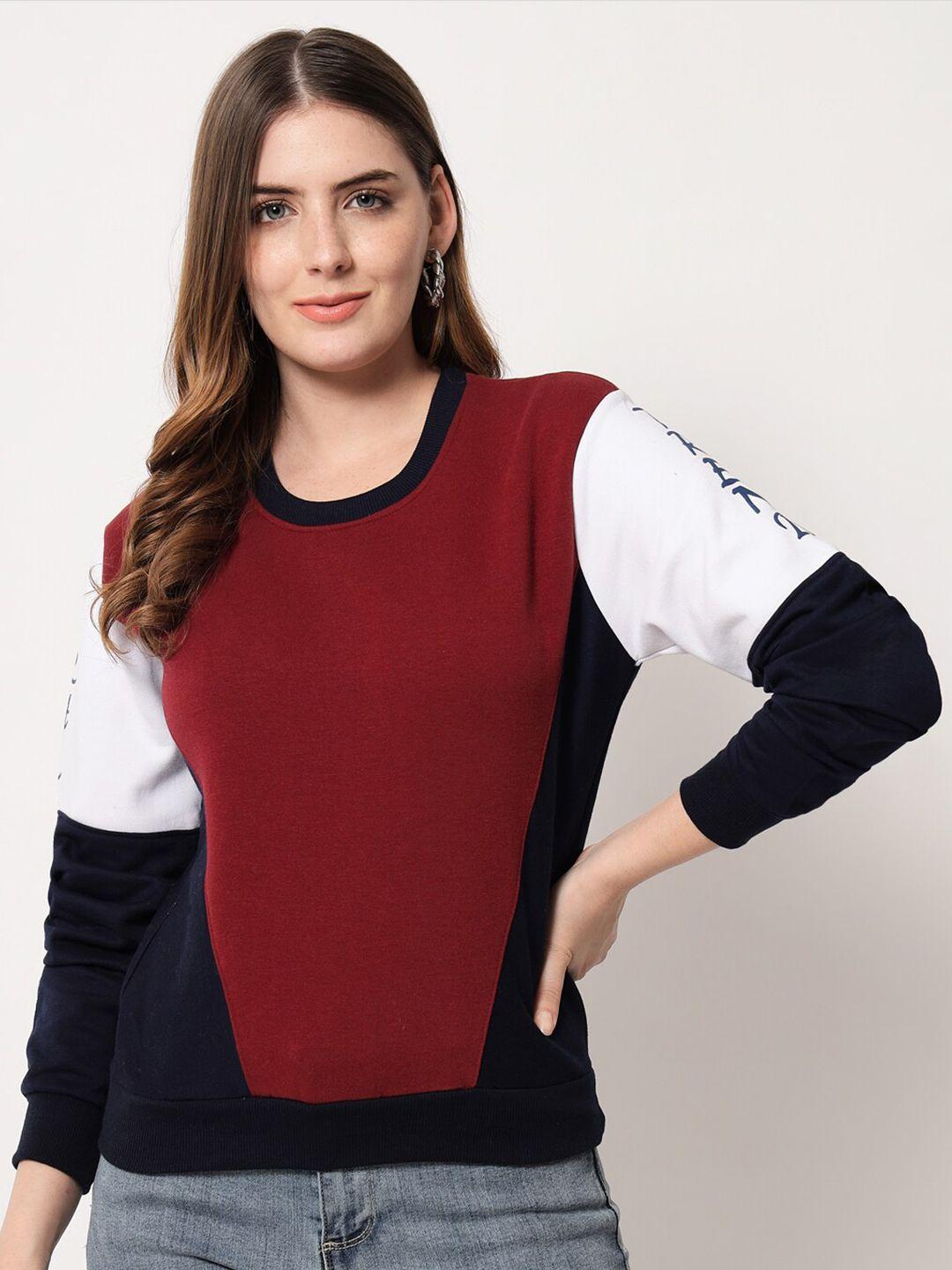 viral trend women maroon colourblocked cotton sweatshirt