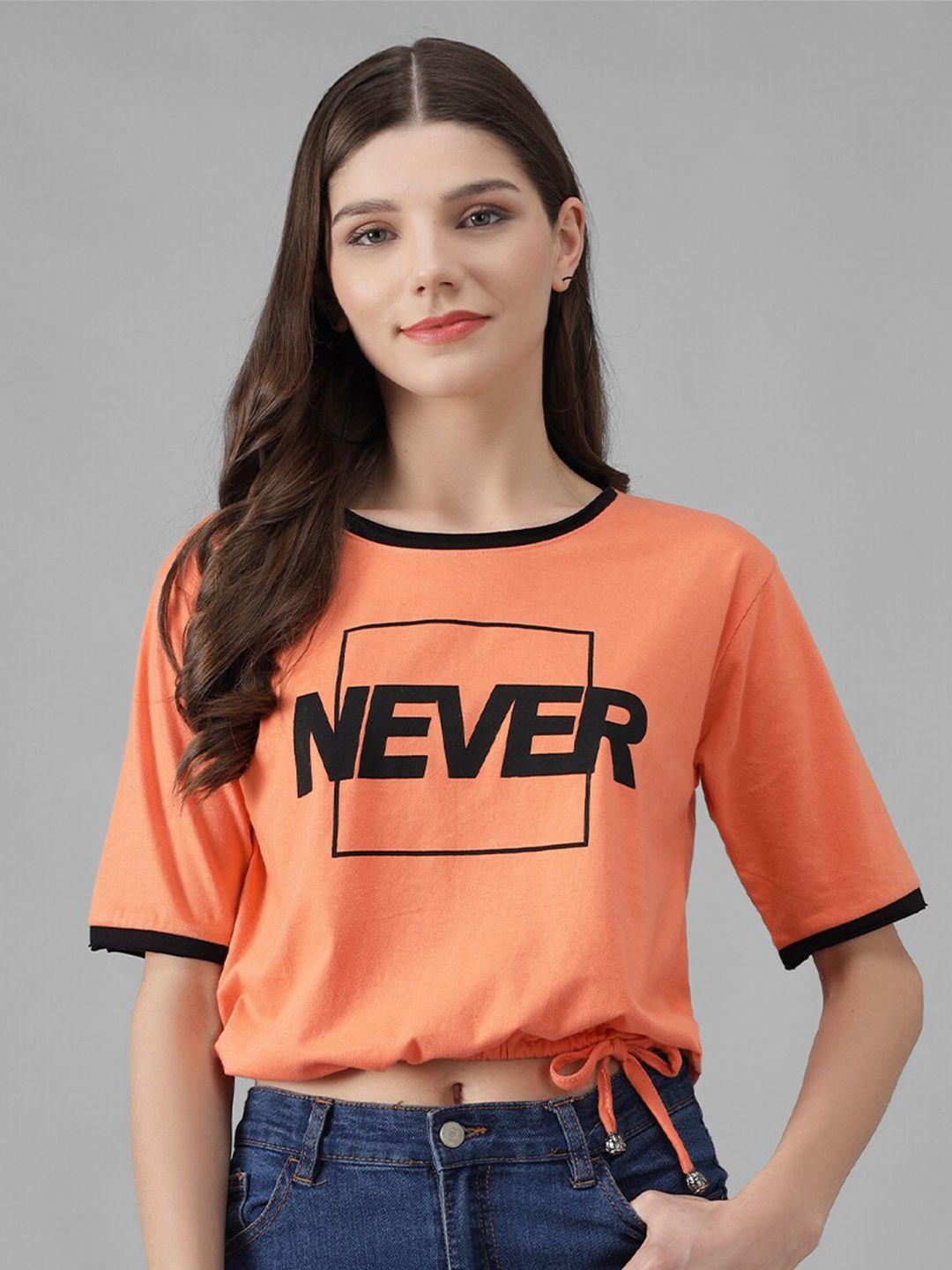 viral-trend-women-peach-coloured-typography-extended-sleeves-pure-cotton-pockets-t-shirt