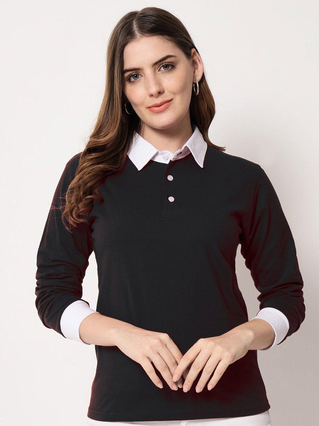 viral trend women black polo collar pockets t-shirt