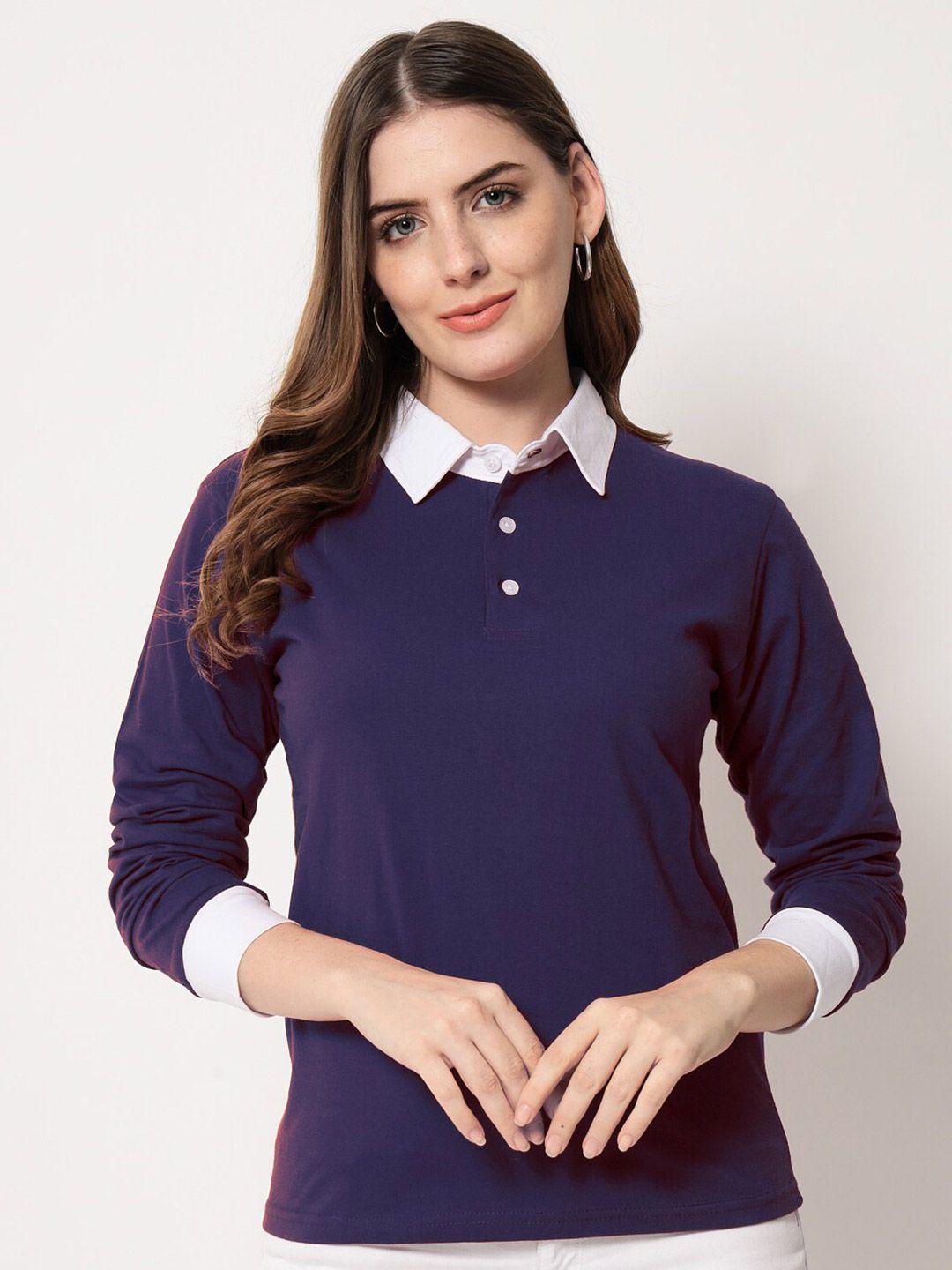 viral trend women blue polo collar pockets t-shirt
