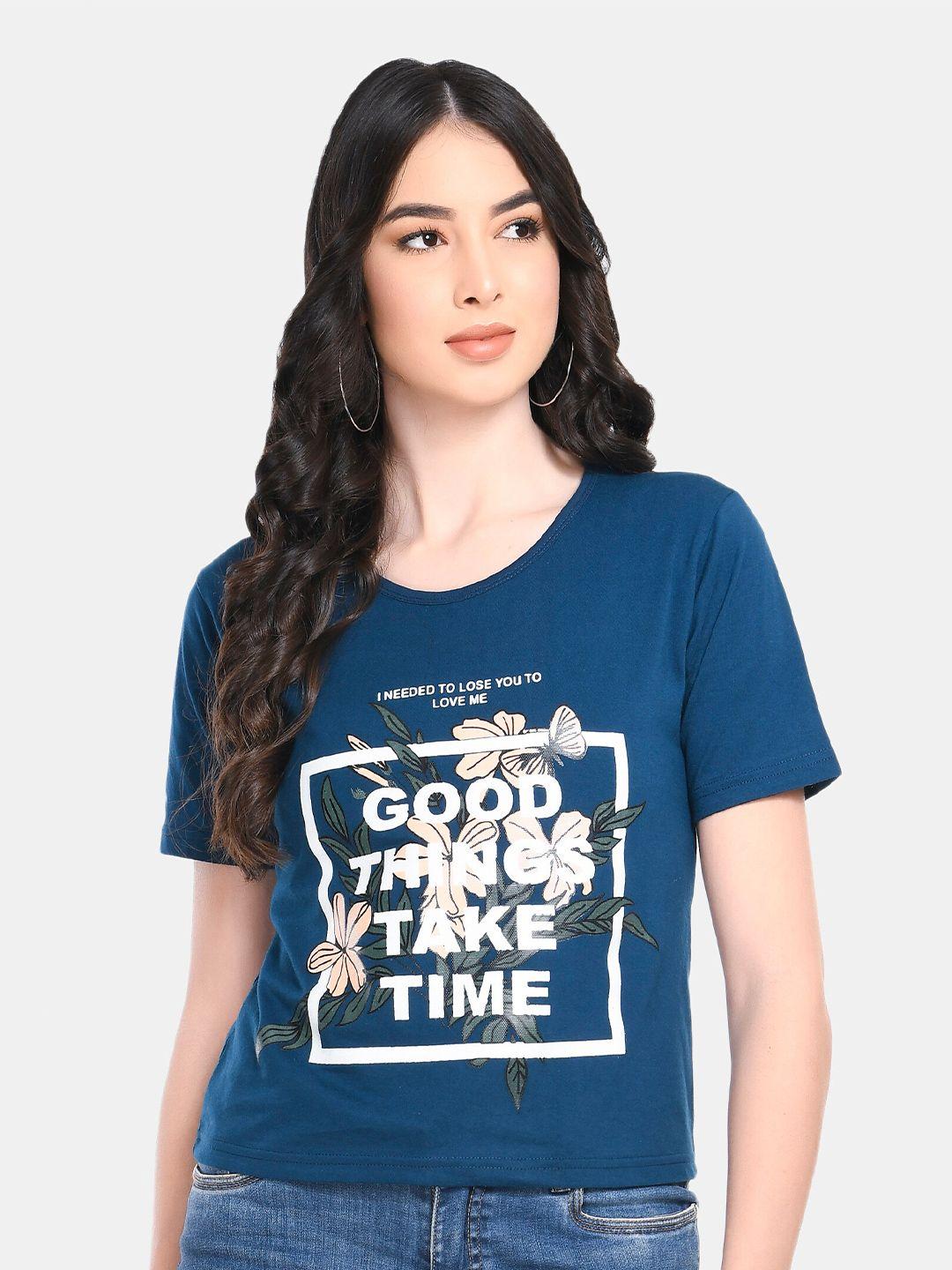 viral trend women blue typography printed cotton t-shirt