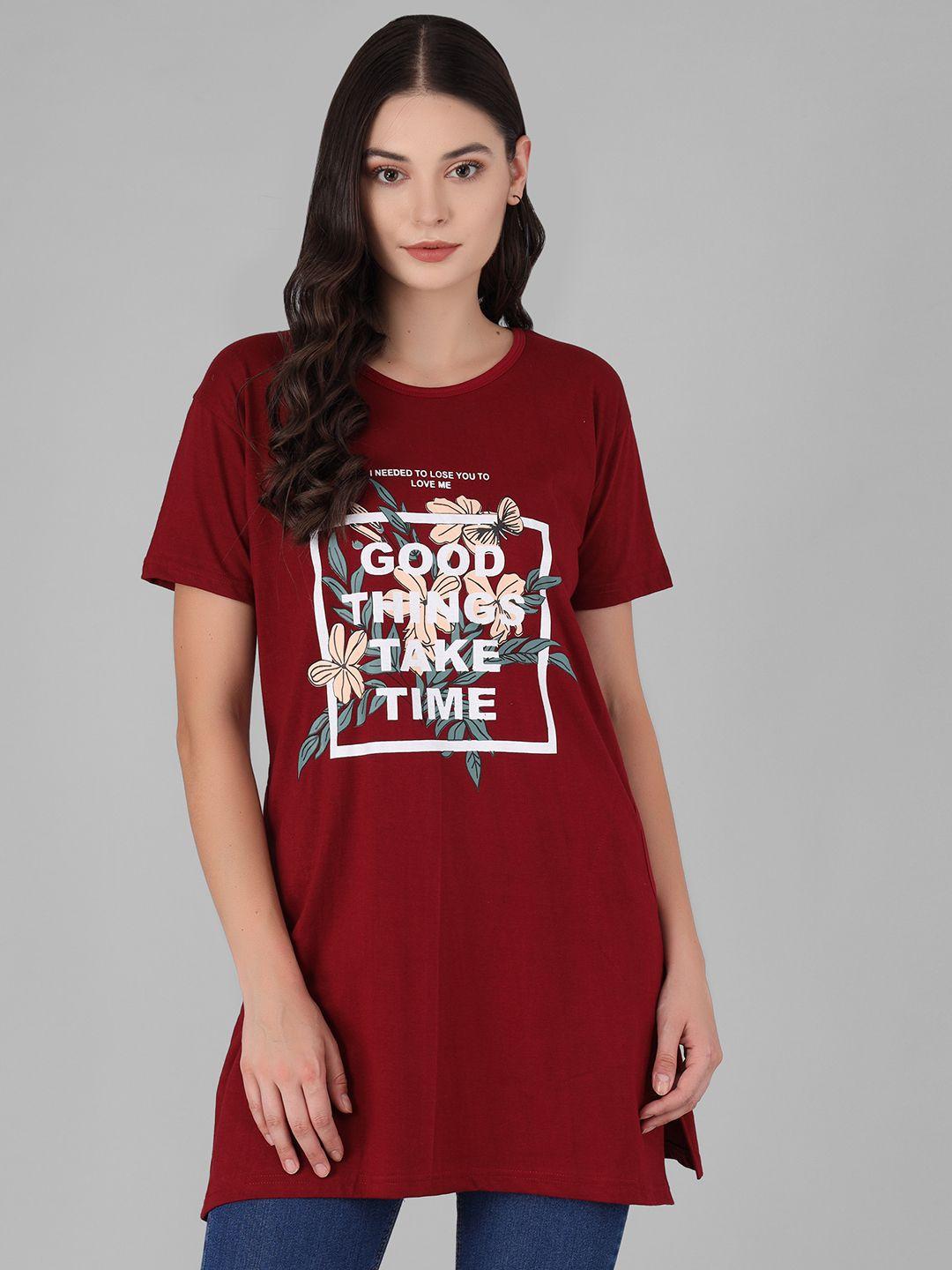 viral trend women maroon typography printed longline t shirt