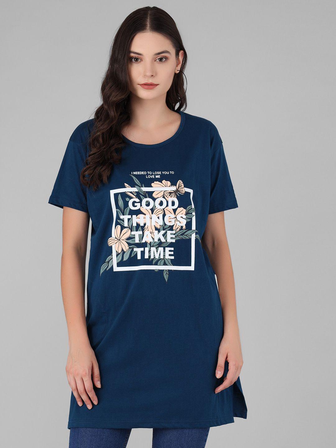 viral trend women navy blue typography printed cotton t-shirt