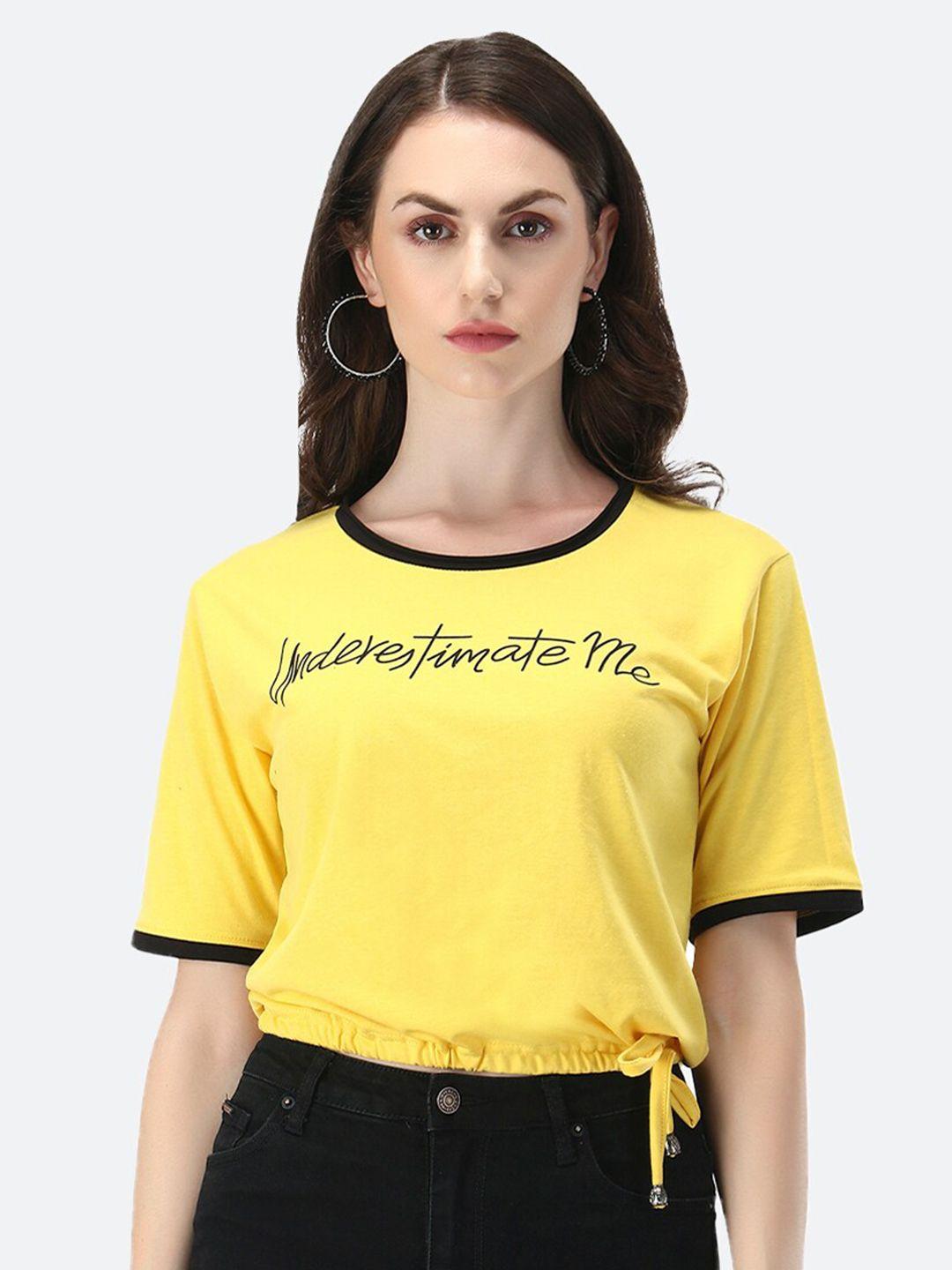 viral trend women yellow typography pure cotton t-shirt