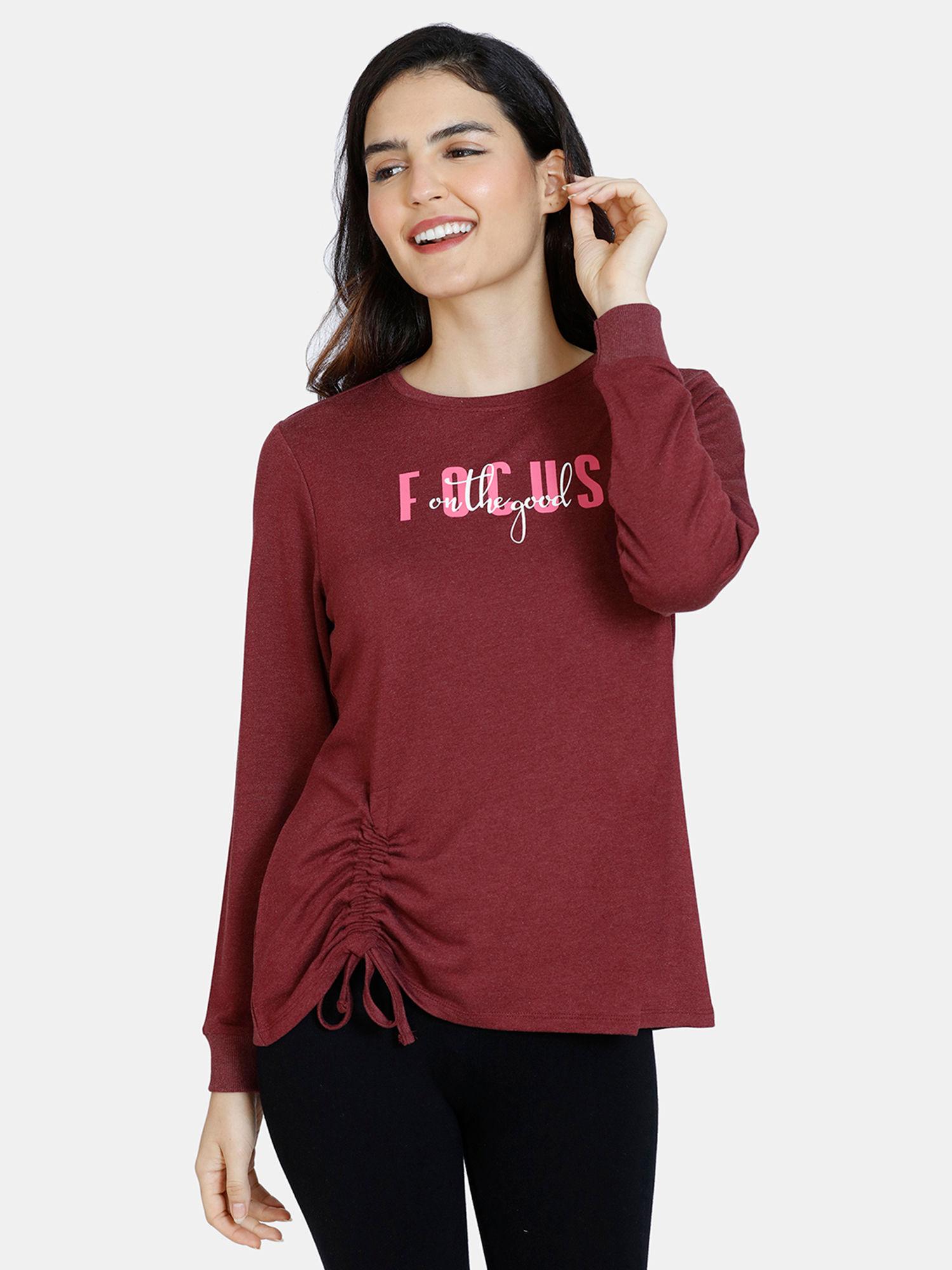 viscose knit lounge top - tawny port - red