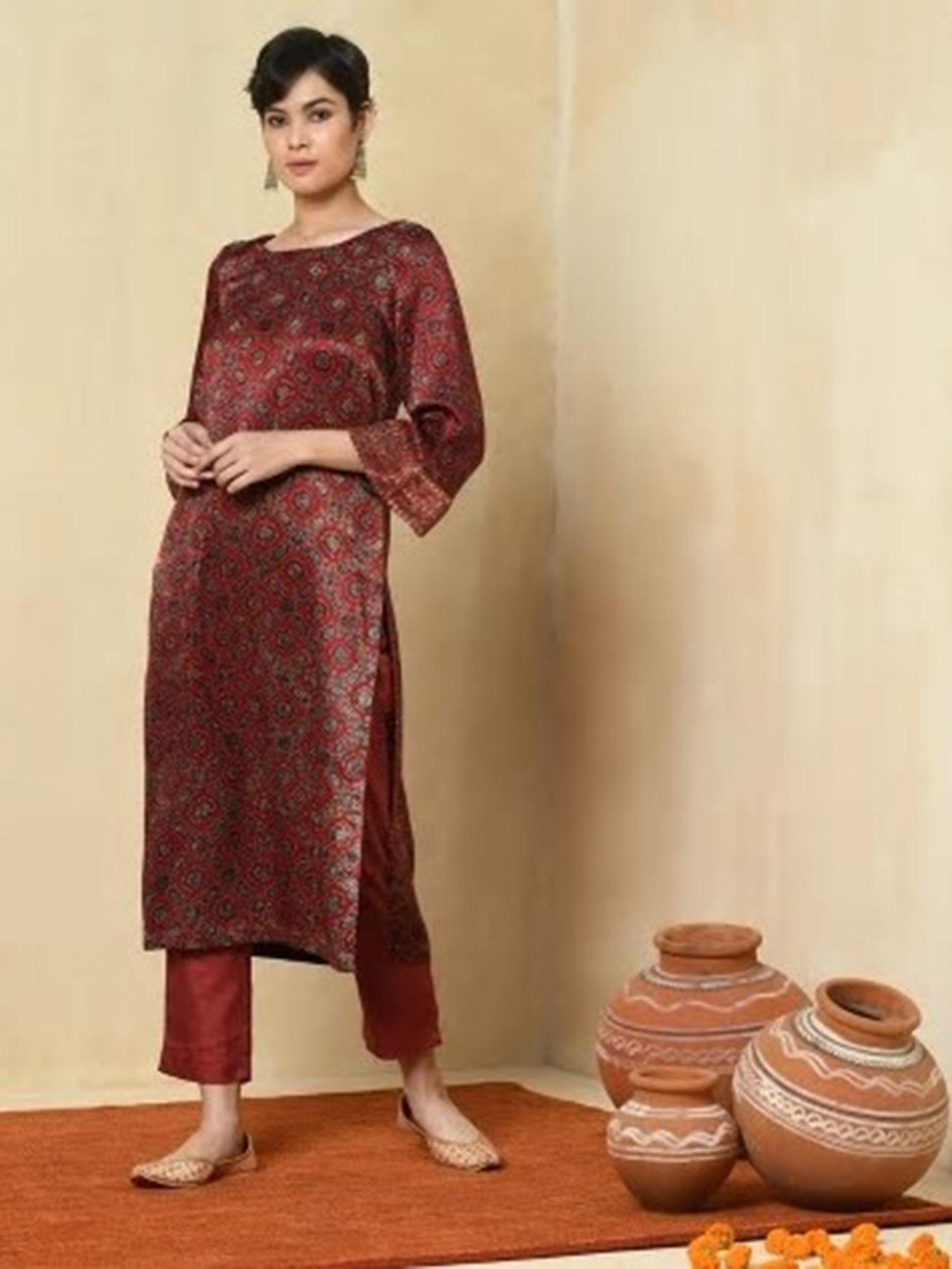 viscose cotton ajrakh long kurta