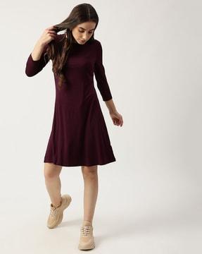 viscose mix plain round-neck shift dress