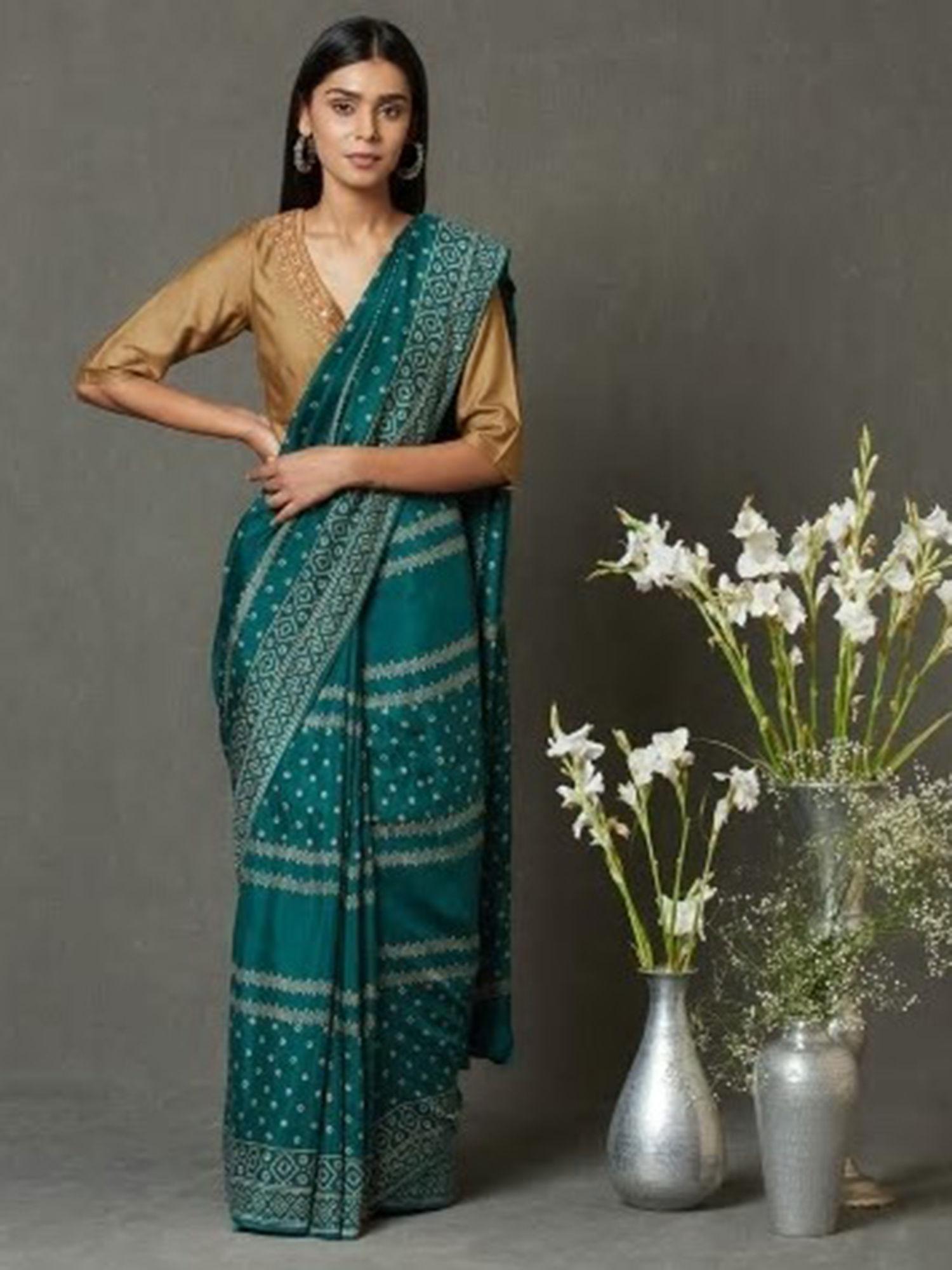 viscose modal block printed sari