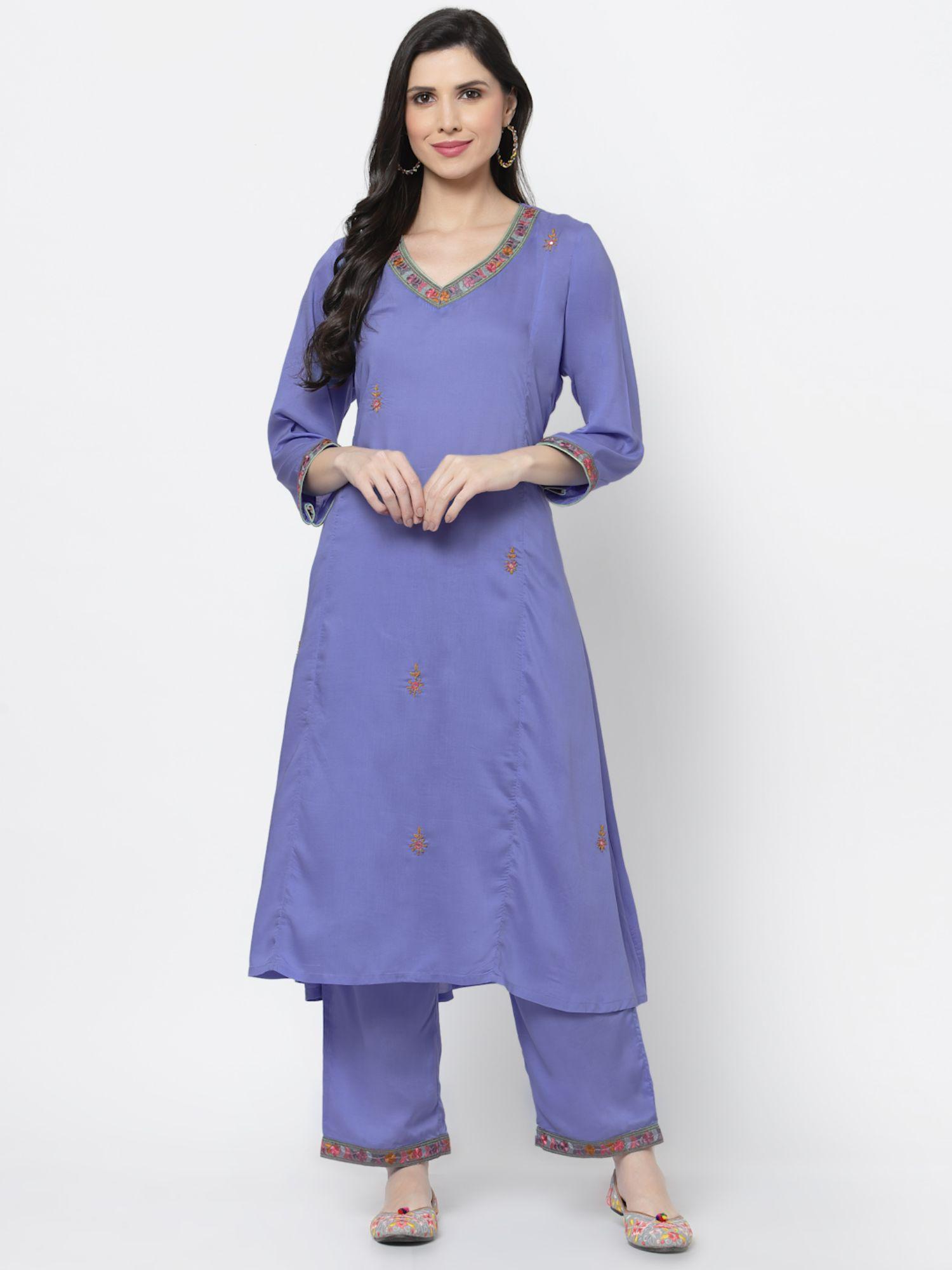 viscose modal fabric embroidered kurta blue