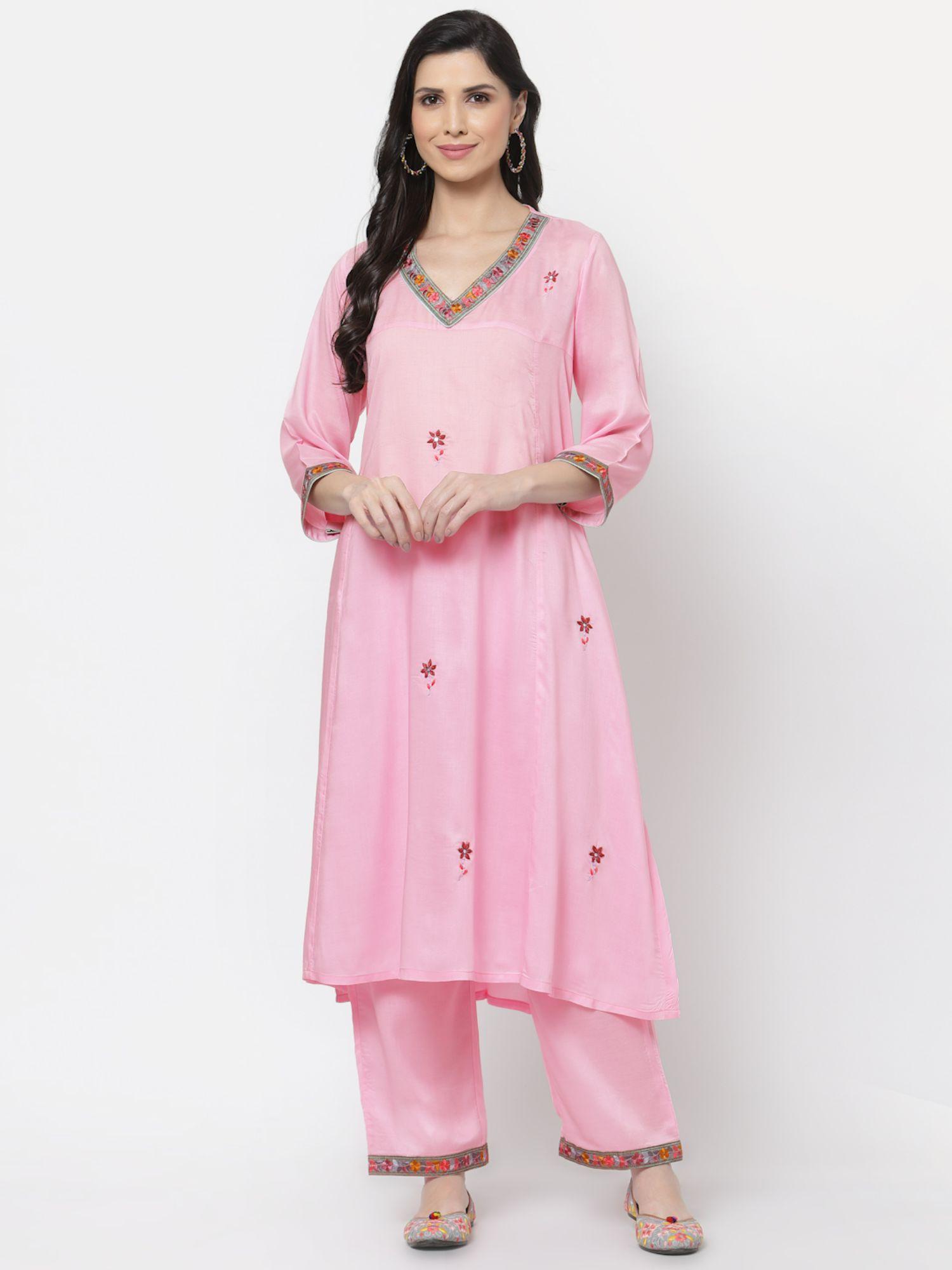viscose modal fabric embroidered kurta pink
