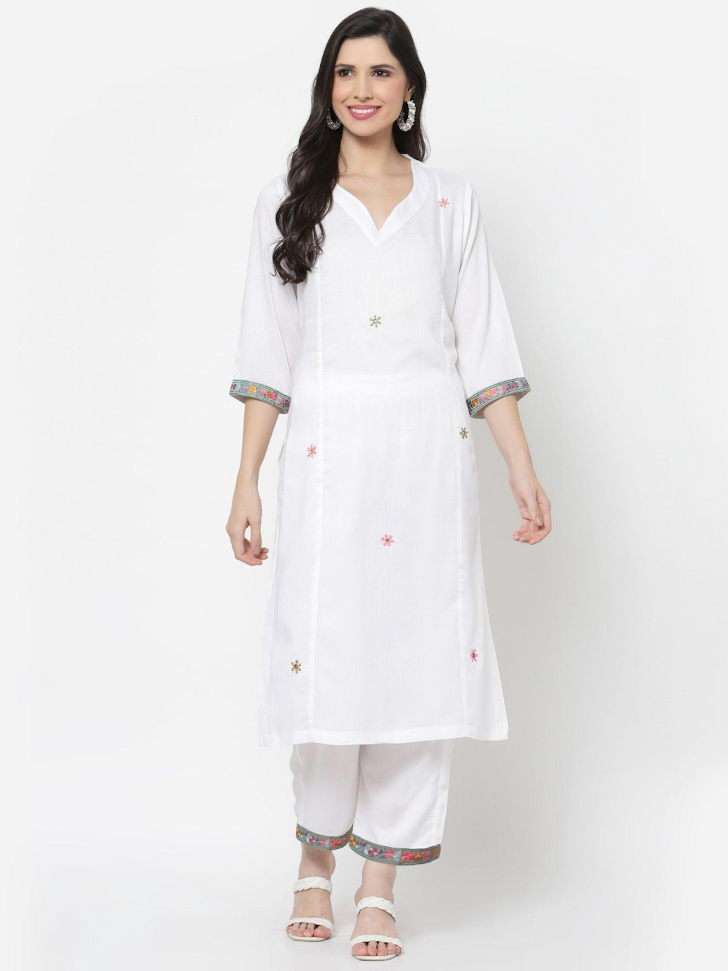 viscose modal fabric embroidered kurta white