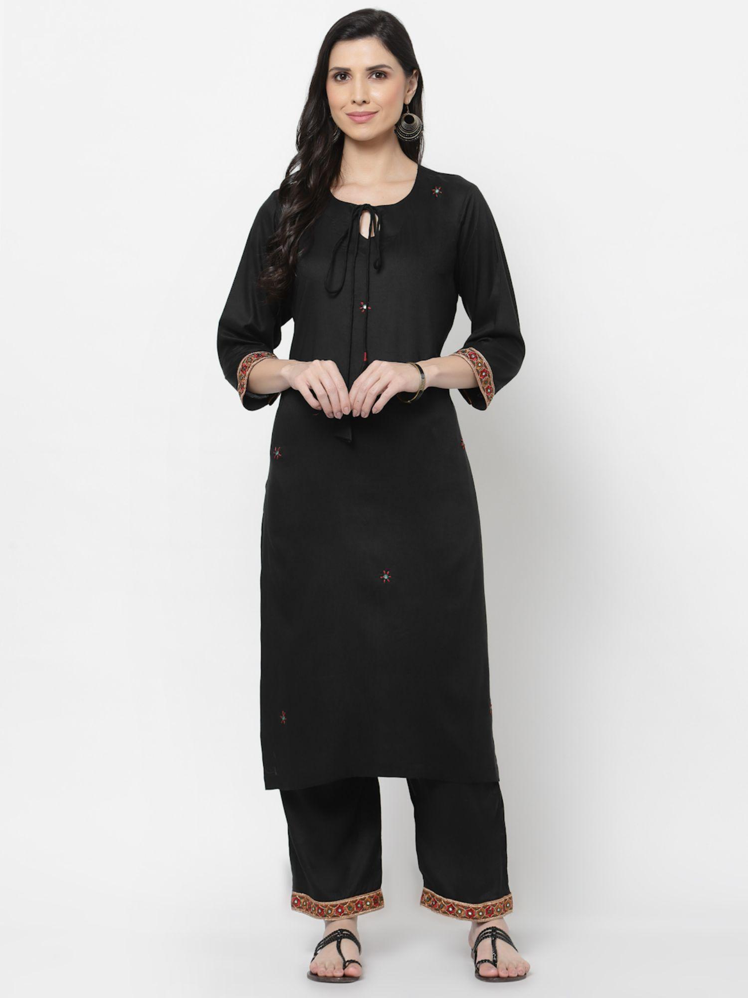 viscose modal fabric mirror work kurta black