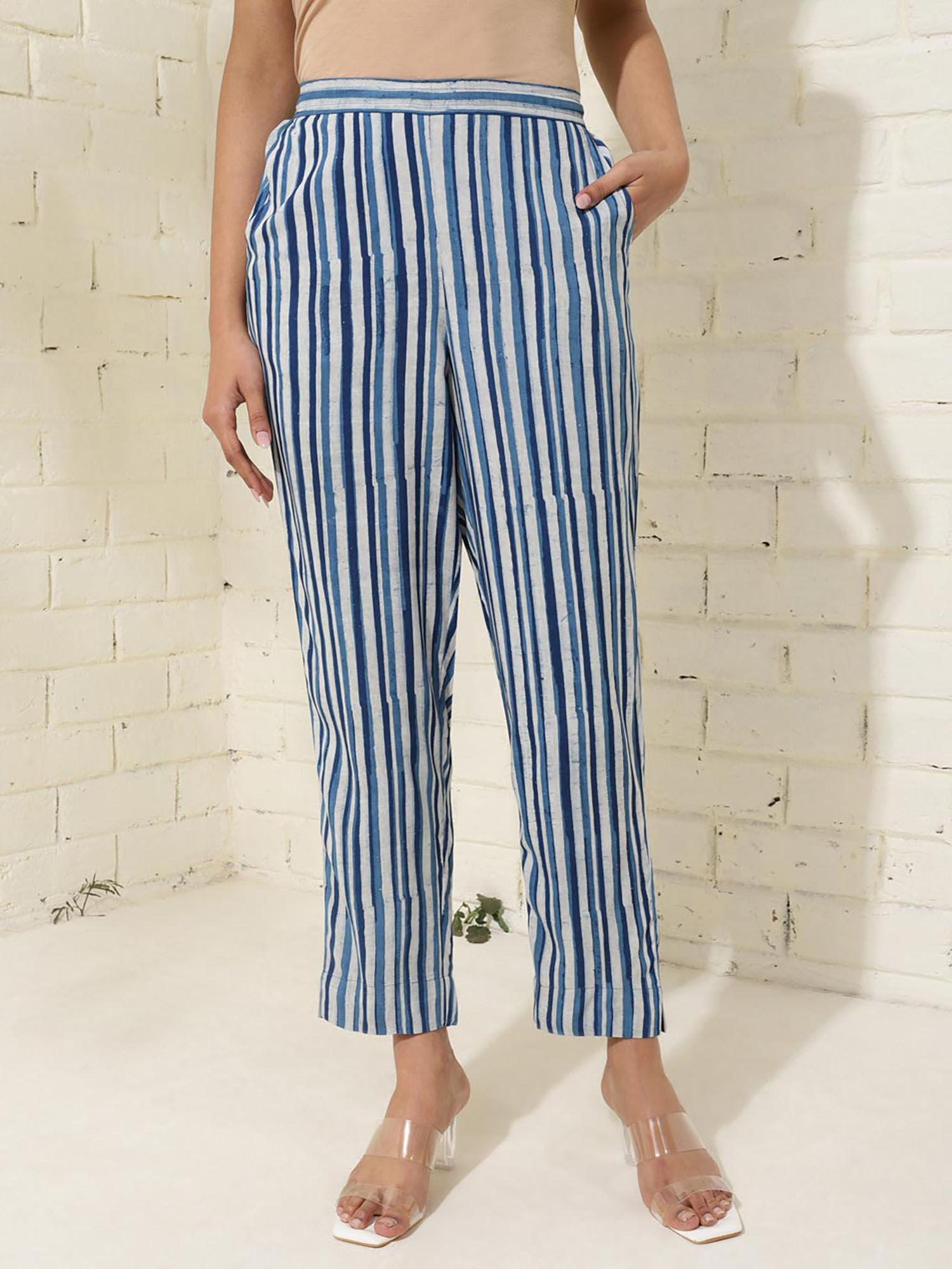 viscose multi-color stripes print mid-rise casual pant