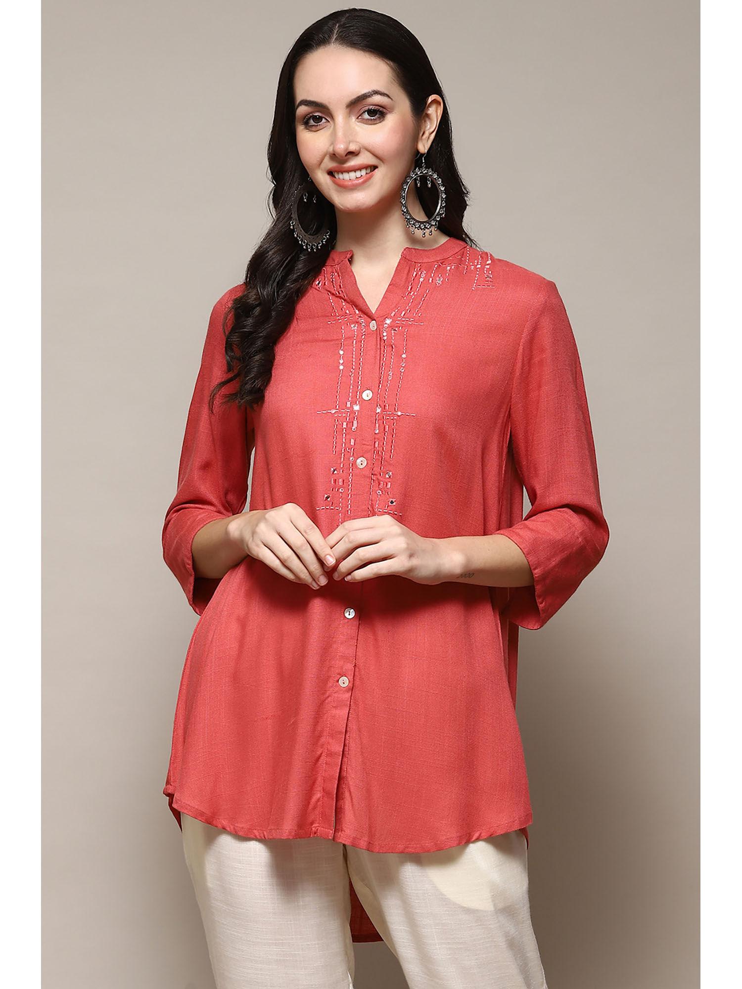 viscose peach embroidery kurti