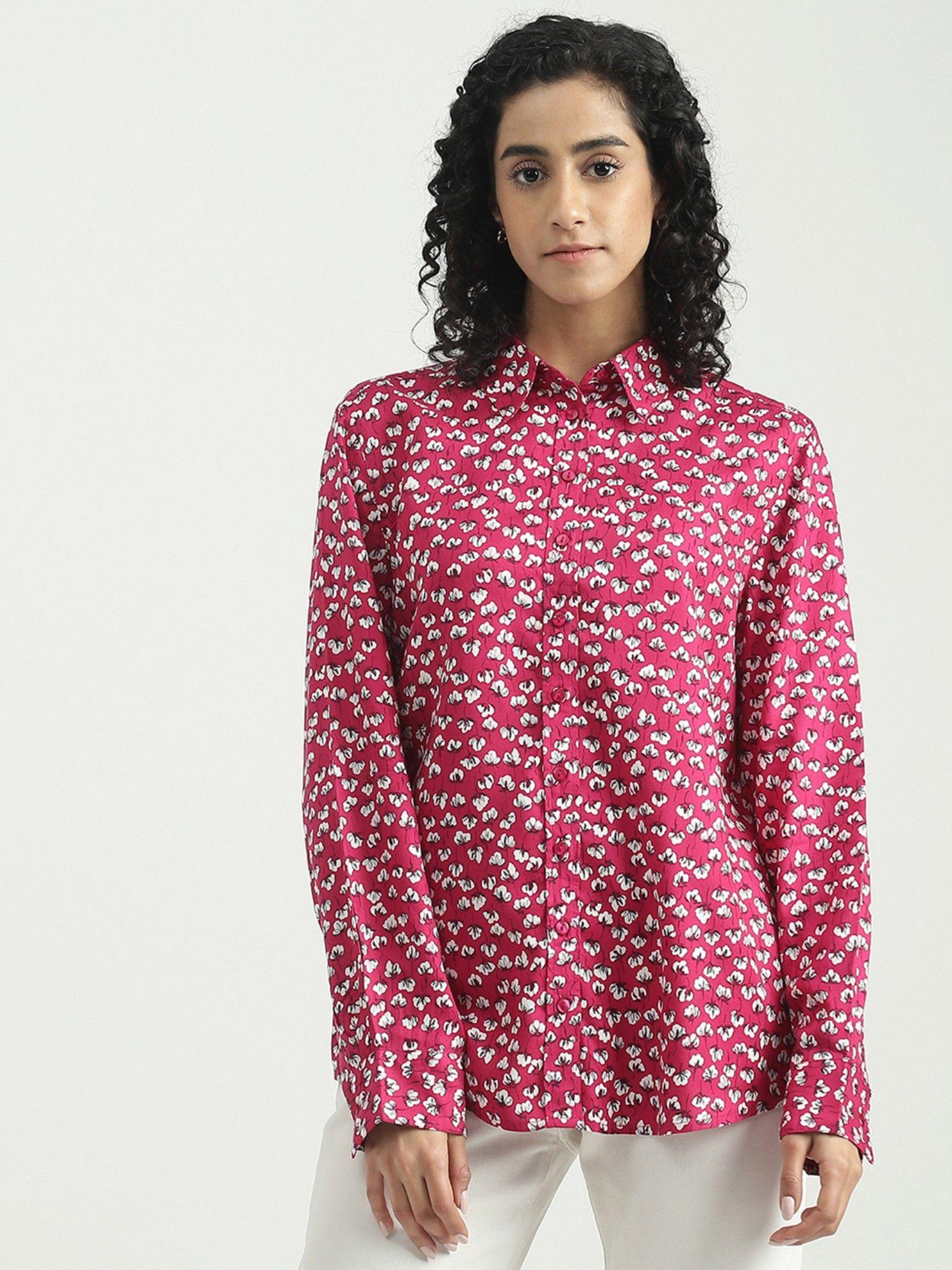 viscose pink floral collar neck women shirt