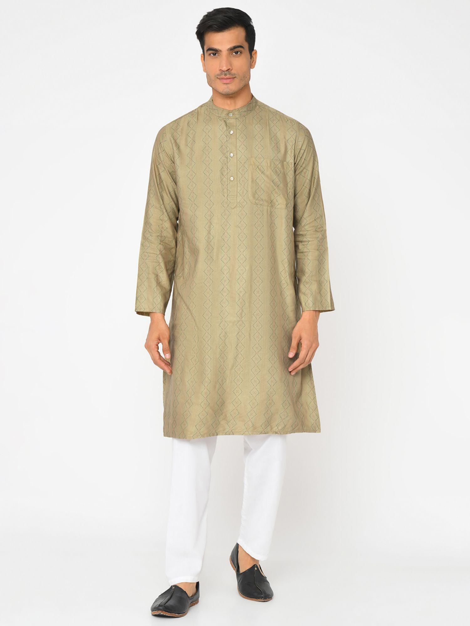 viscose rayon beige printed men kurta